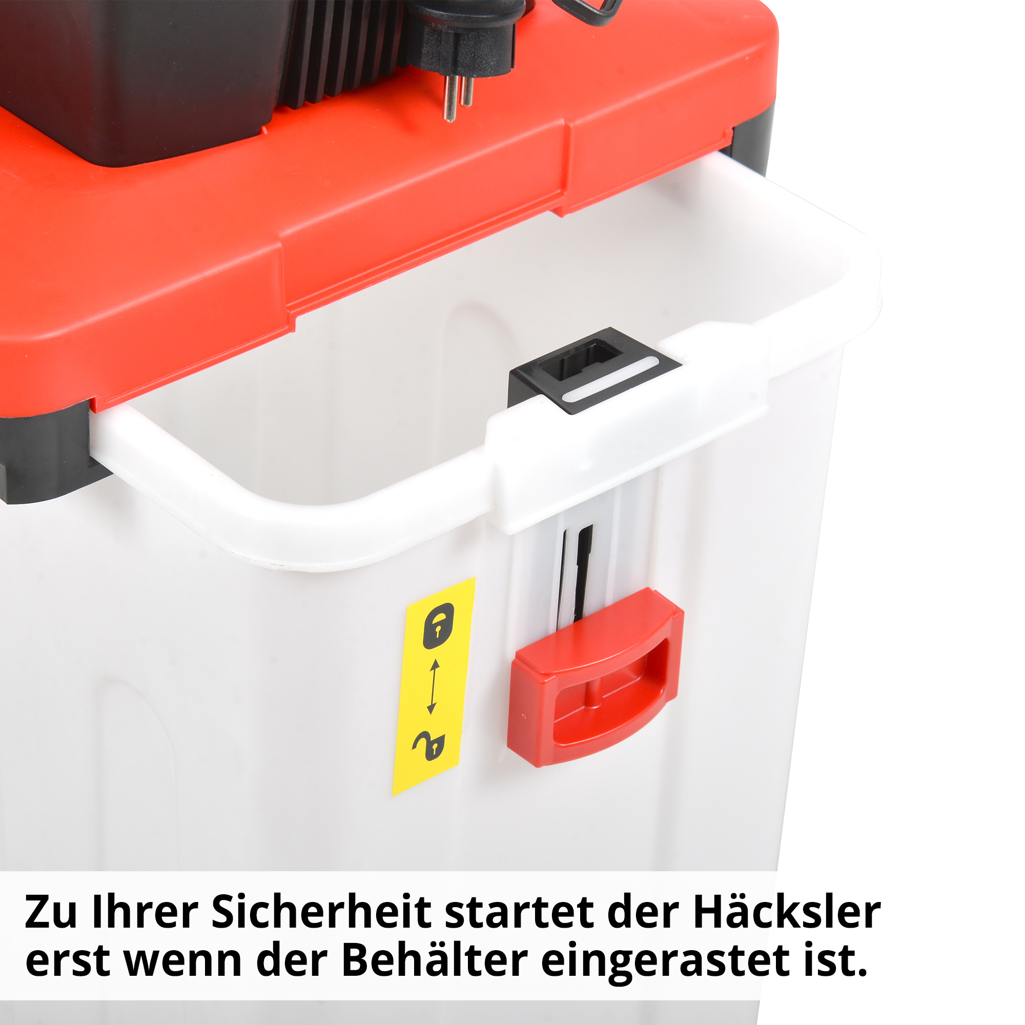 Gartenhäcksler; Häcksler startet nur mit eingerastetem Behälter