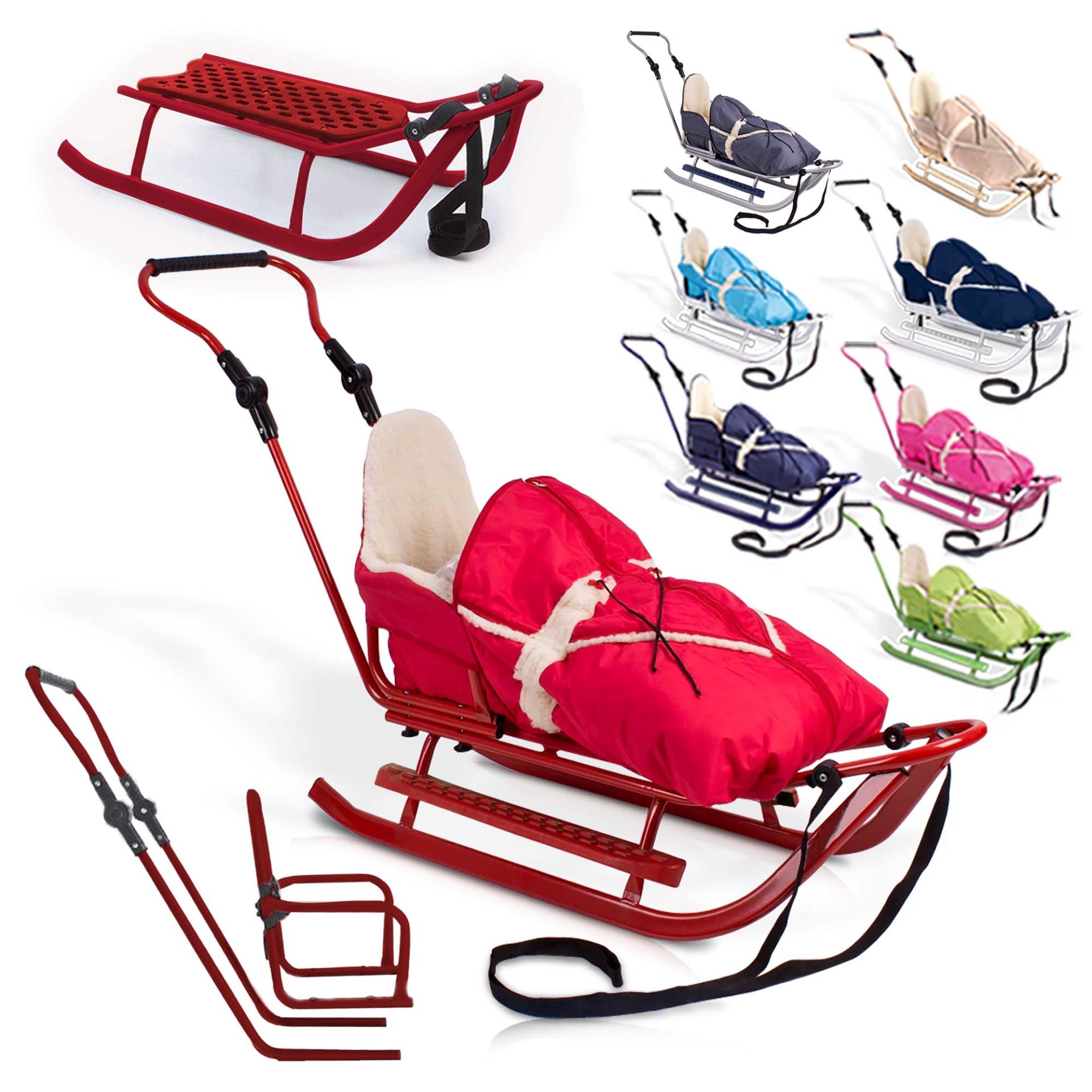 Sehr stabiler Holzschlitten mit verschiedenen Farbvarianten