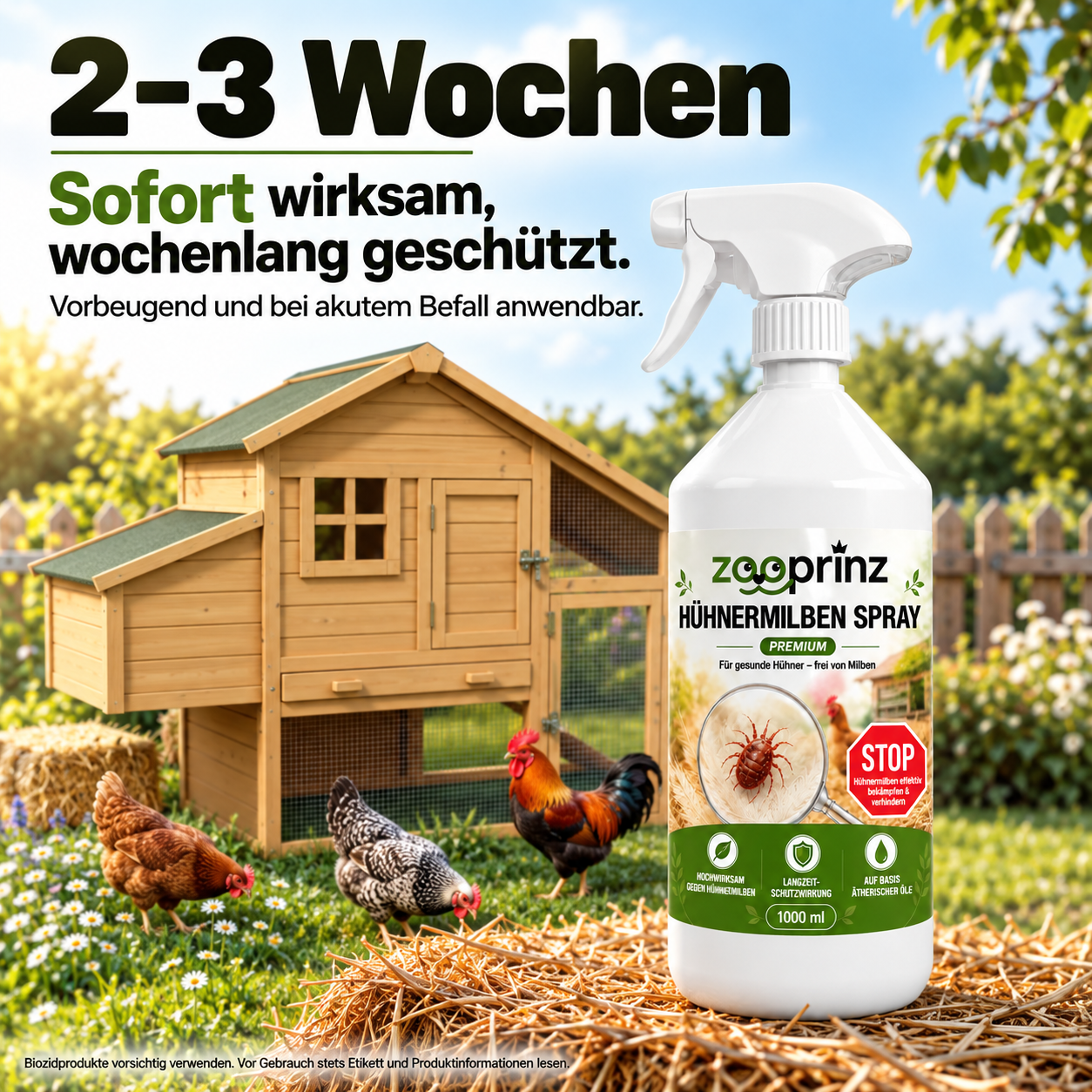 Milbenabwehr zooprinz: Wirkt sofort und schützt 2 bis 3 Wochen (Dieses Bild wurde mit Hilfe von KI generiert.)