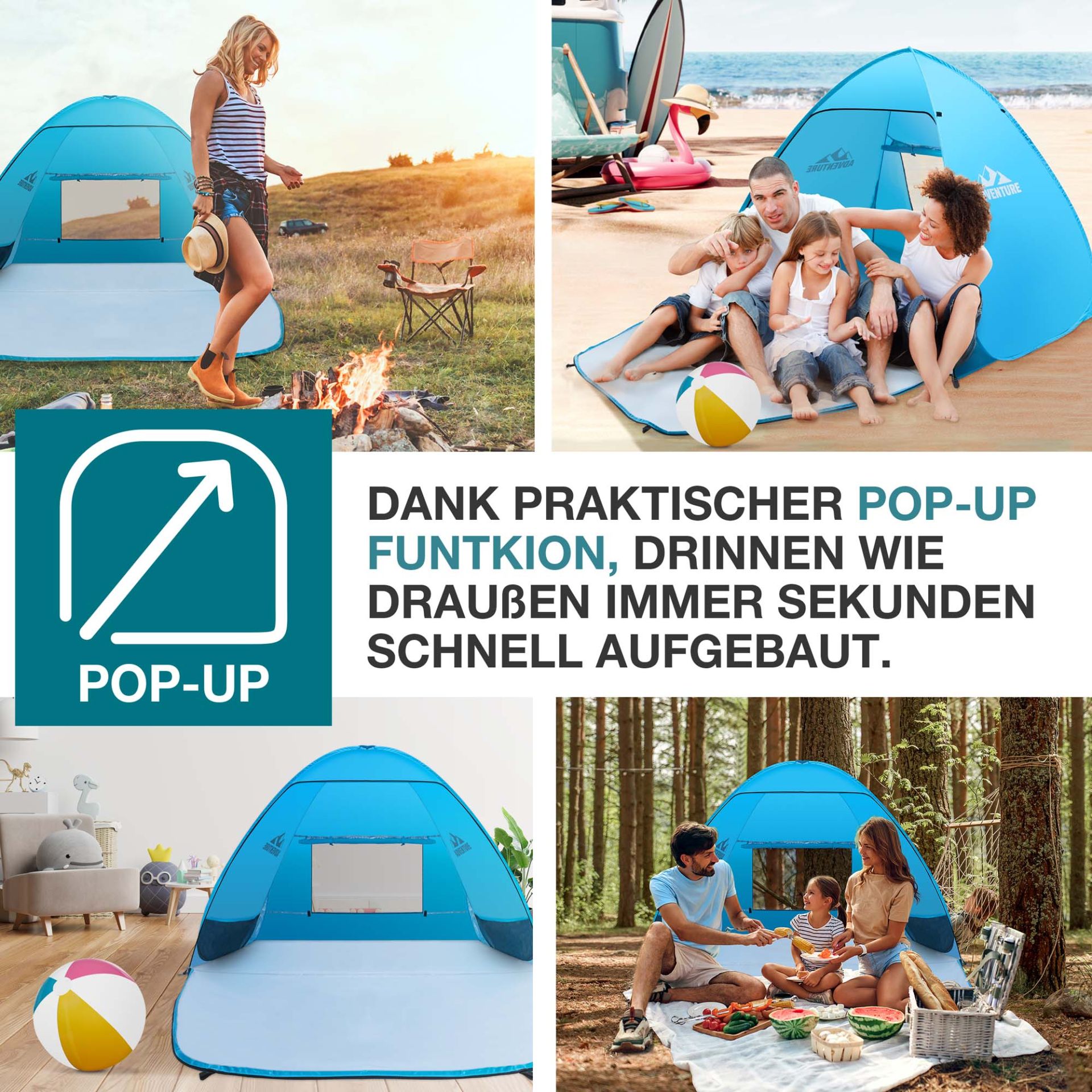 Tom Strandmuschel BS-100; Schneller Aufbau dank Pop-Up-Funktion