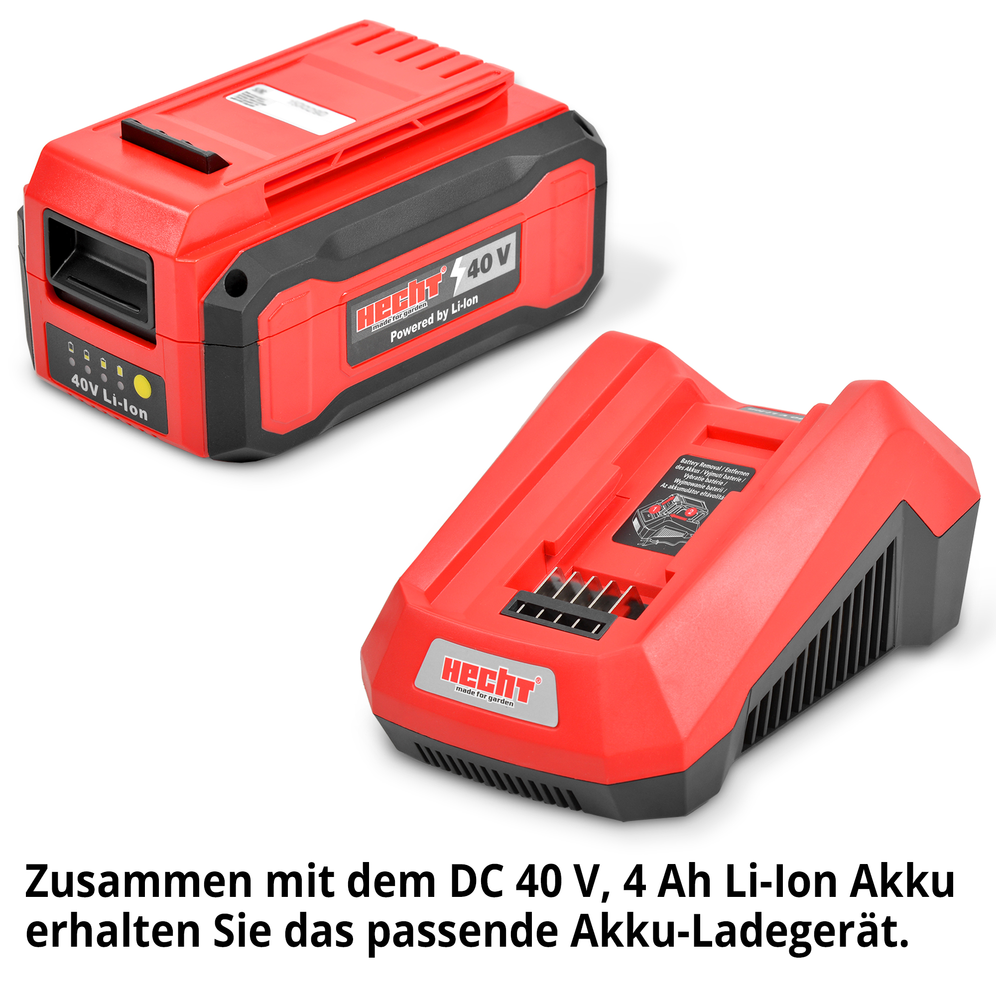 Akku-Rasenmäher mit Akku-Serie 5040 und kompatible Ladestation 
