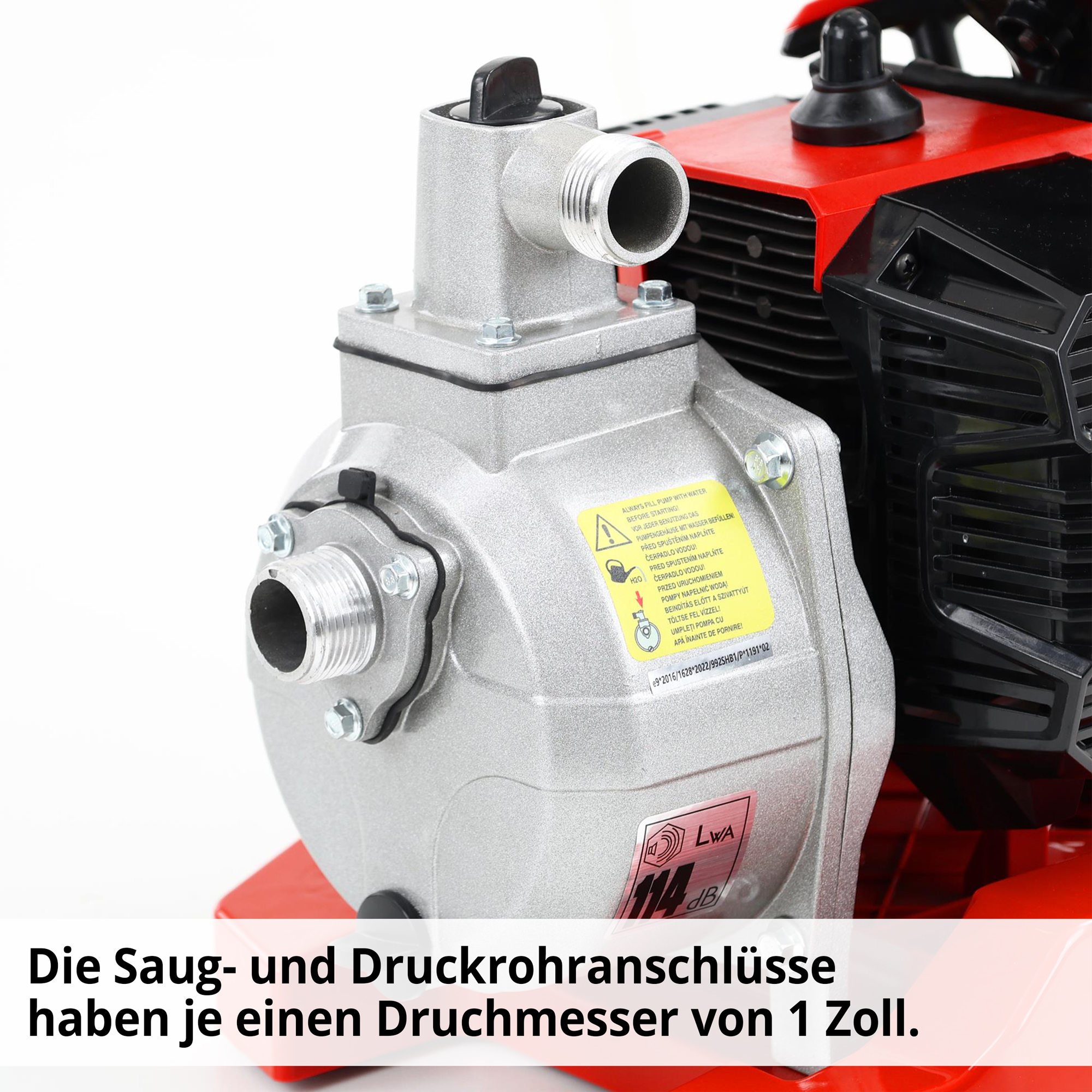Benzin Wasserpumpe; Die Saug- und Drehanschlüsse haben je einen Durchmesser von 1 Zoll