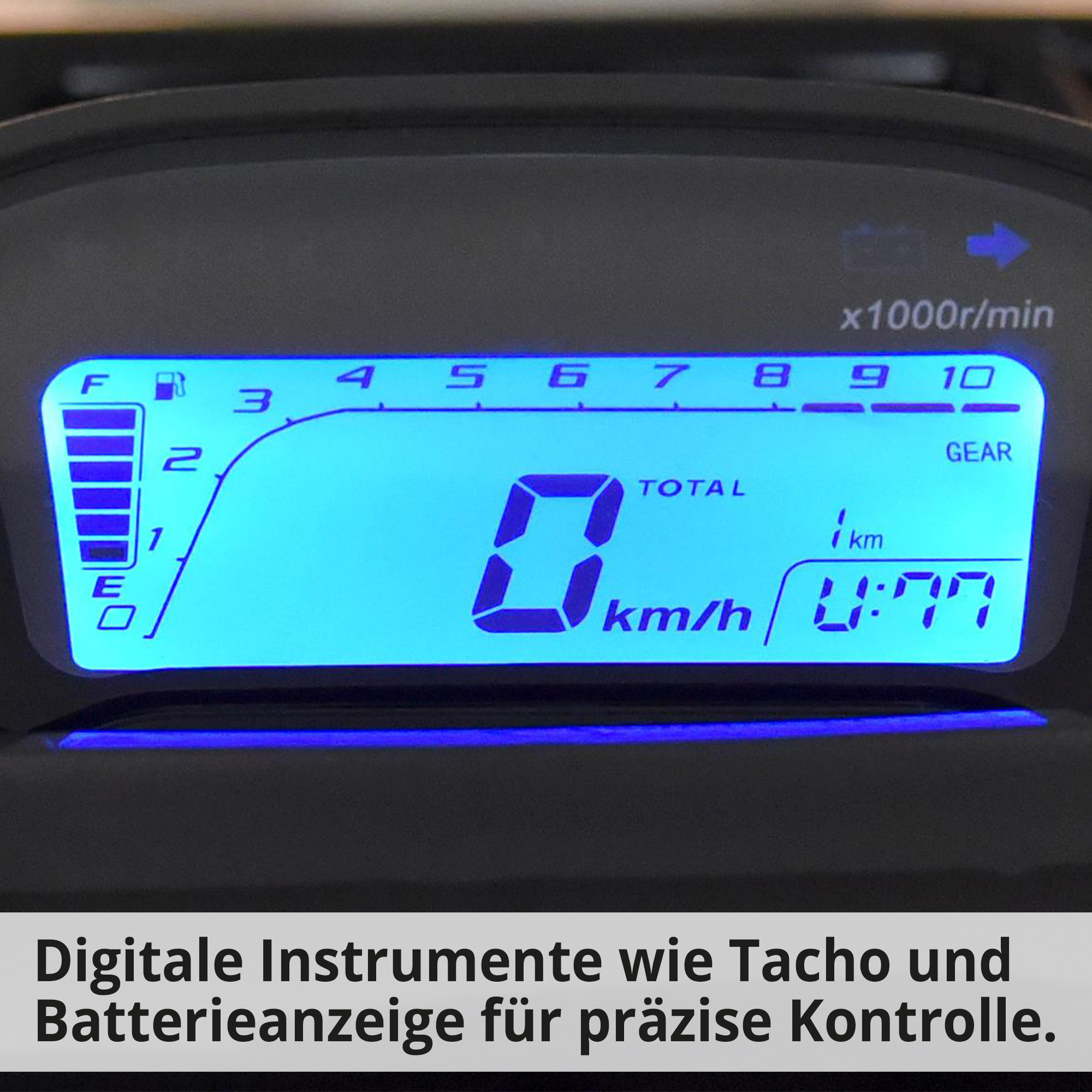 Quad mit Straßenzulassung; Digitale Instrumente wie Tacho und Batterieanzeige für präzise Kontrolle