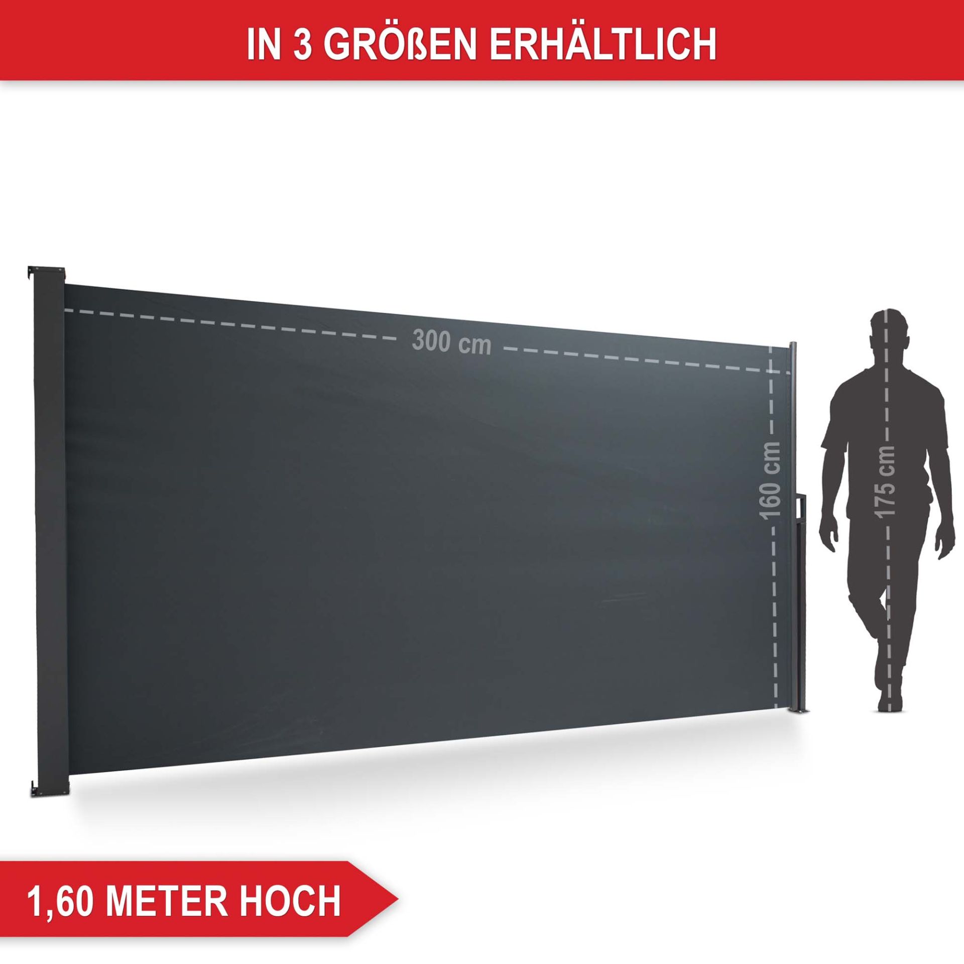 In 3 Größen erhältlich, 300cm lang, 160cm hoch -Seitenmarkise M