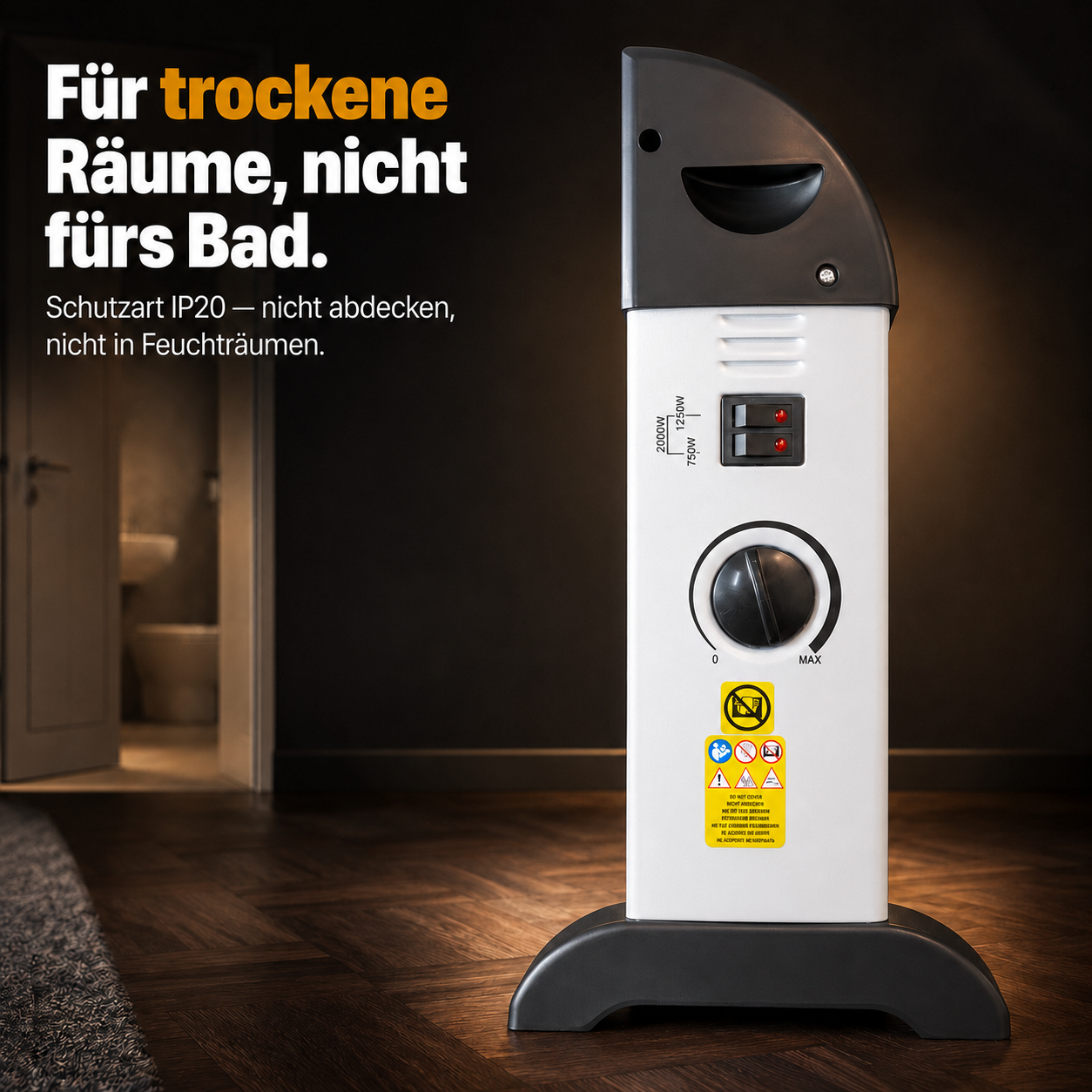 Weiße HECHT Elektroheizung für Räume bis zu 30 Kubikmeter Volumen (Dieses Bild wurde mit Hilfe von KI generiert.)