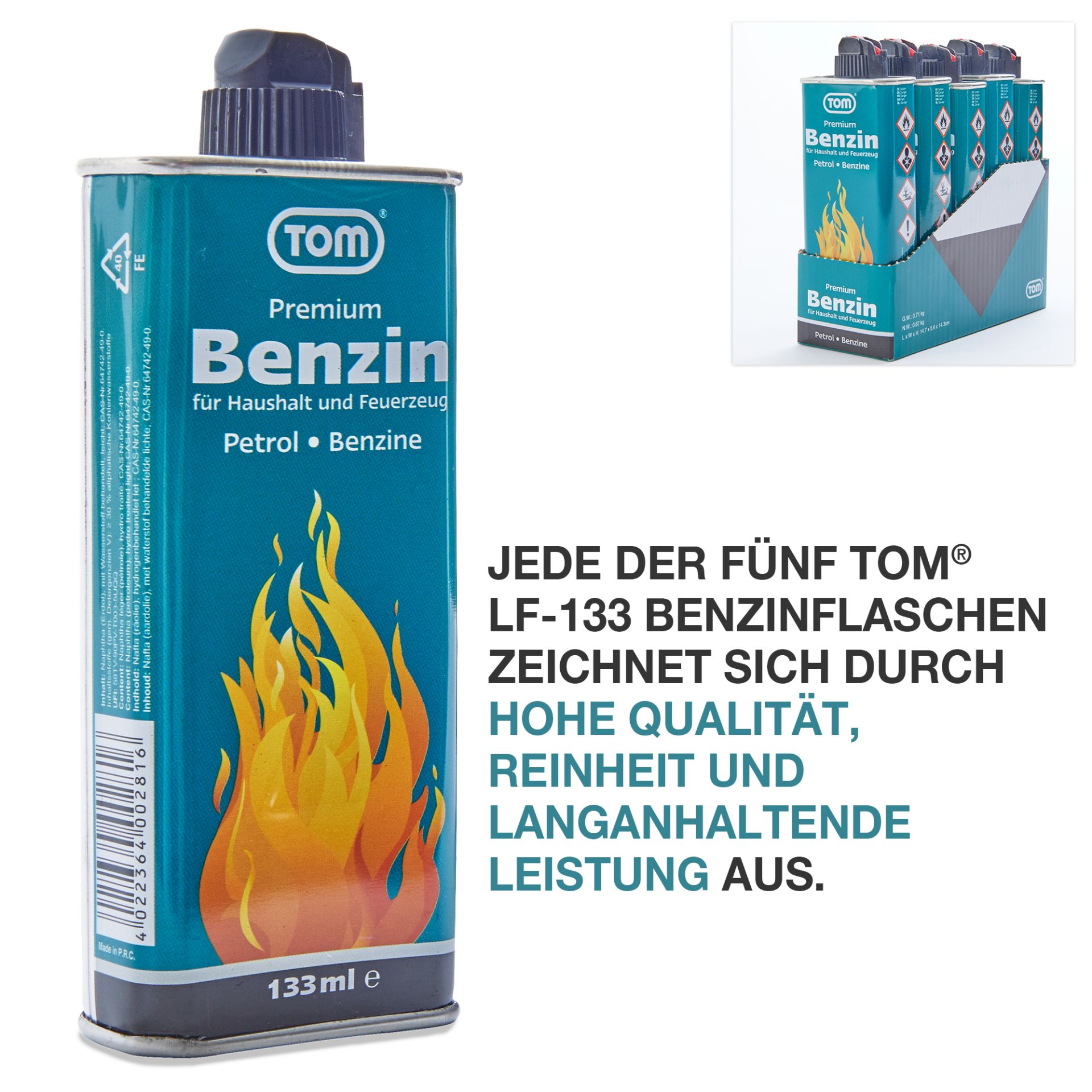 TOM LF-133 Feuerzeug Benzin; hohe Qualität, Reinheit und langanhaltende Leistung