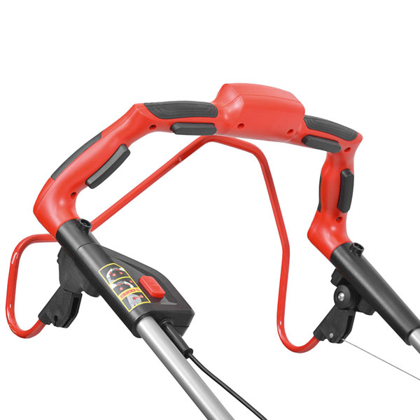 Ergonomischer Führungsholm mit Sicherheitsschalter und Softgrip des HECHT Akku-Rasenmähers 5046