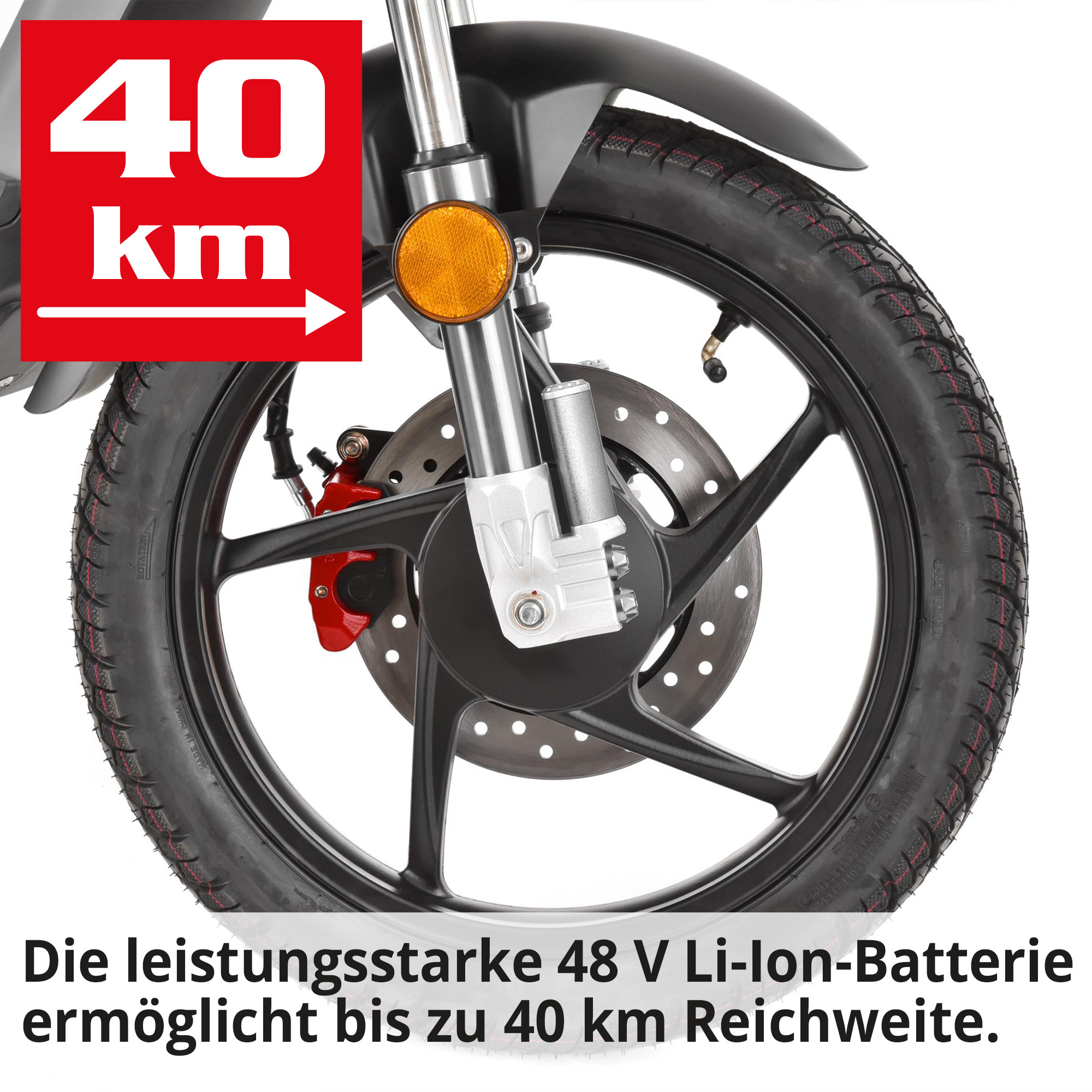 Hecht BETIS Silver E-Mofa mit leistungsstarker 48 Volt Batterie für bis zu 40 Kilometer Reichweite