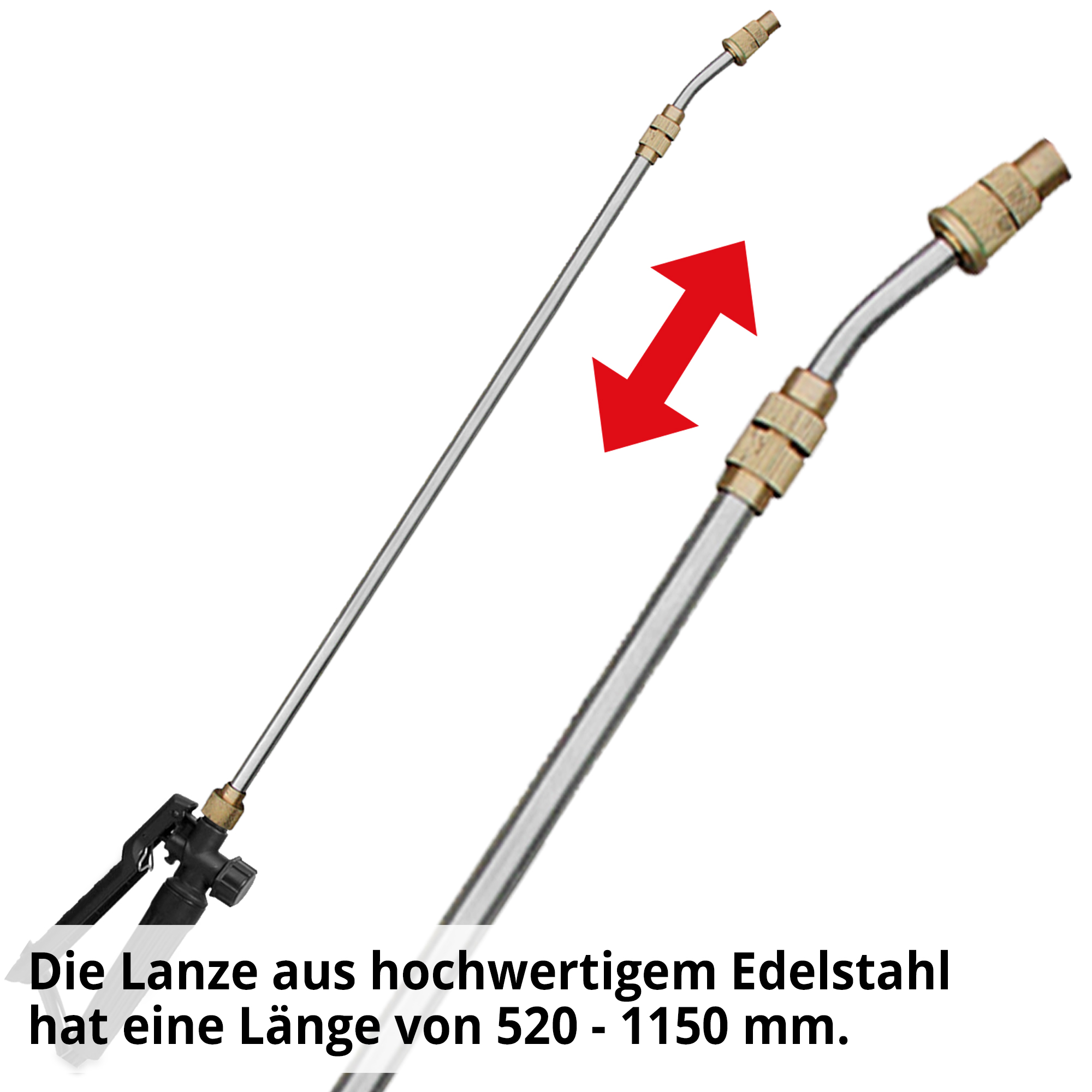 Teleskop Edelstahl-Lanze; Die Lanze aus hochwertigem Edelstahl hat eine Länge von 520 - 1150 Millimeter