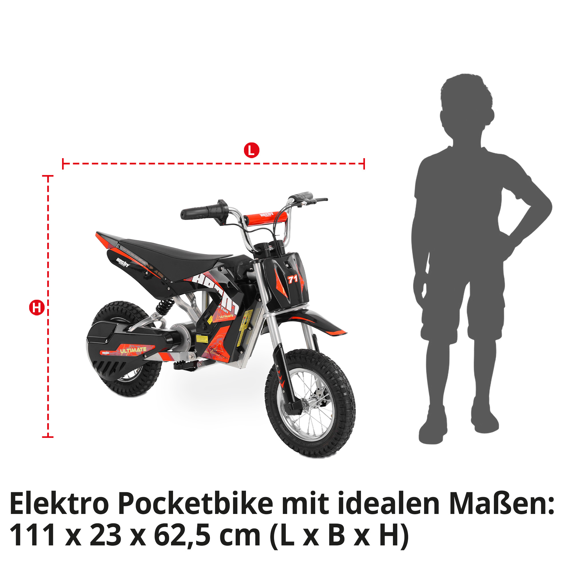 Red Pocketbike mit idealen Maßen 111 x 23 x 62,5