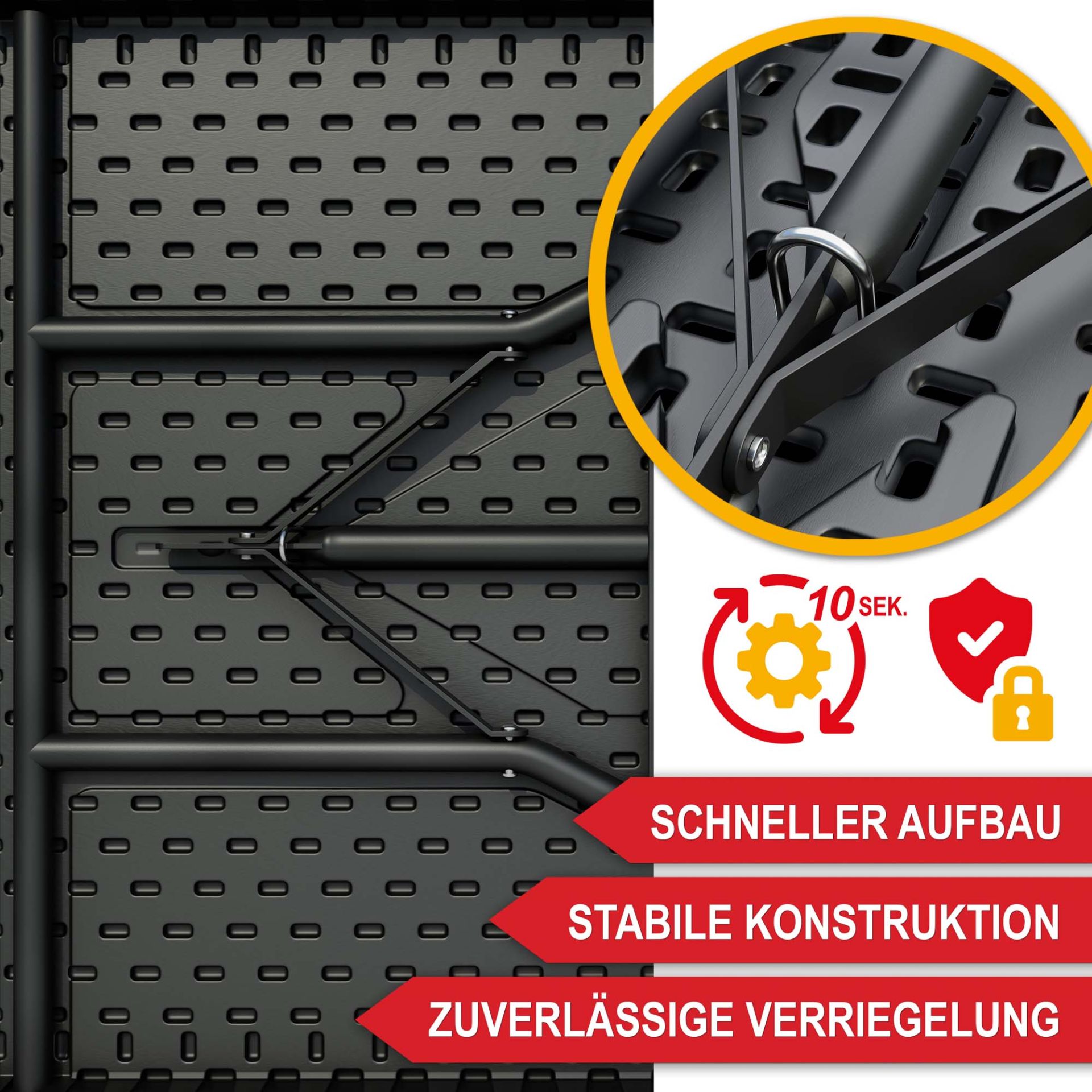 Bierzeltgarnitur Woody - Schneller Aufbau, stabile Konstruktion, zuverlässige Verriegelung