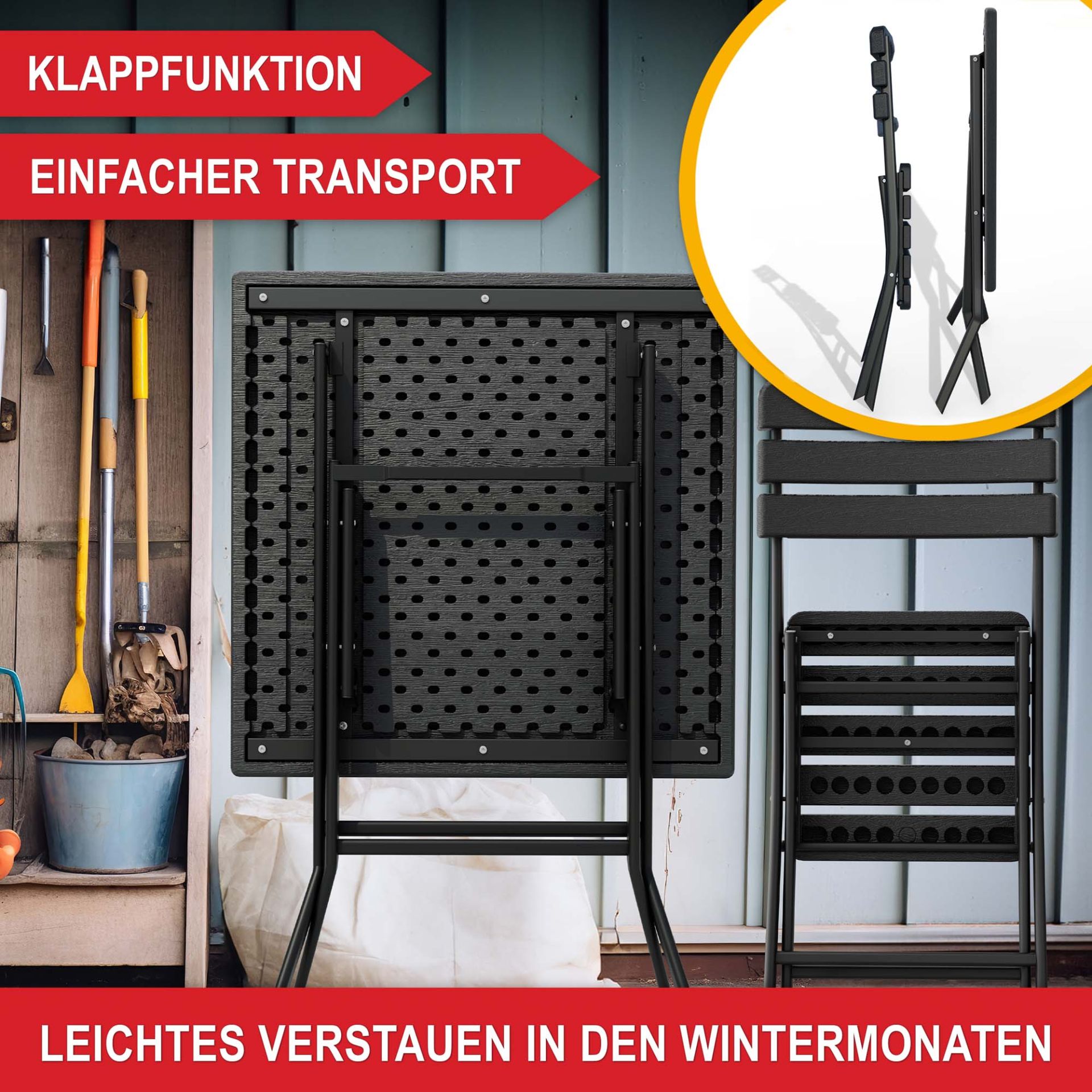 Balkontisch Set Borkum - Klappfunktion; einfacher Transport; leichtes verstauen in den Wintermonaten