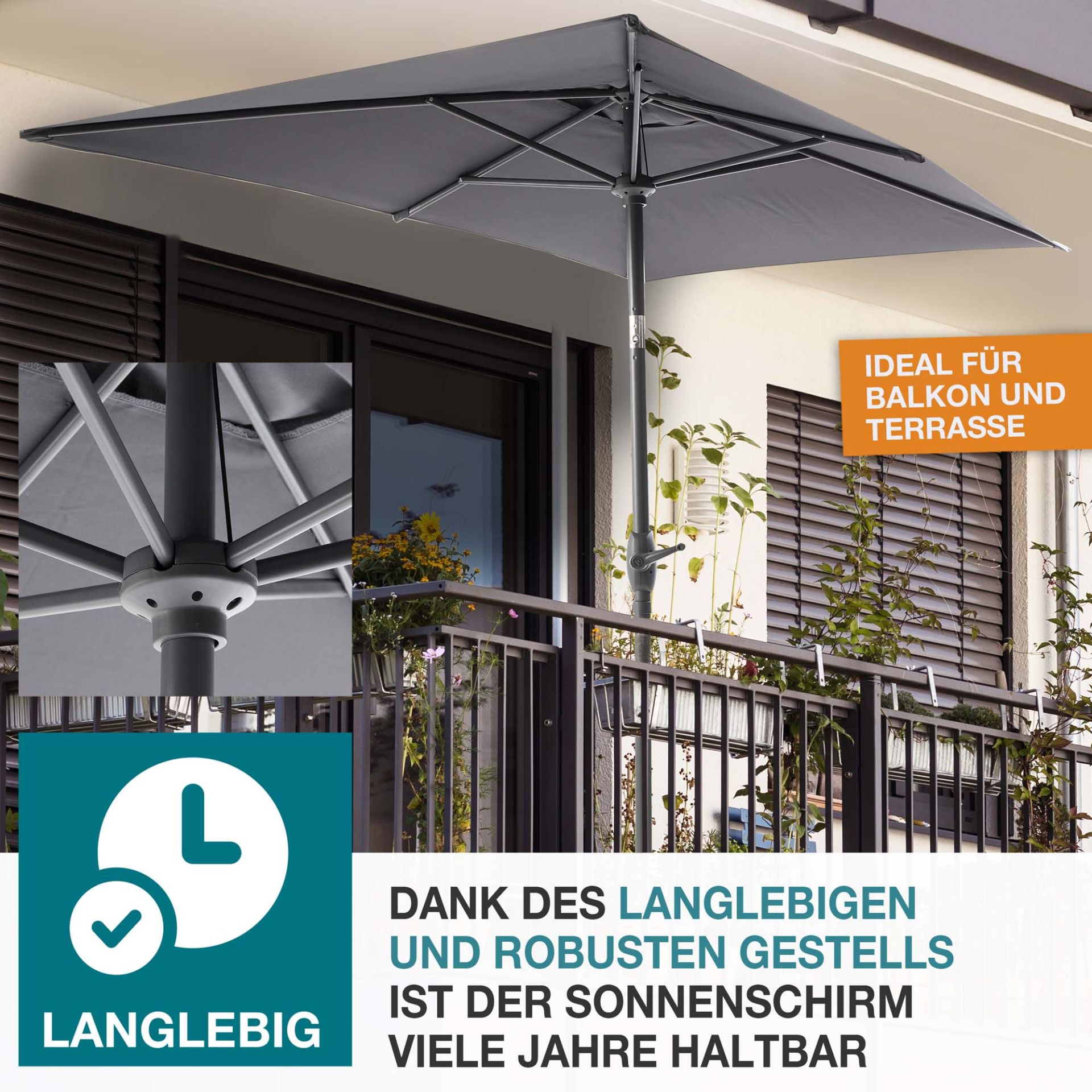 TOM Sonnenschirm SU-100 Anthrazit; langlebig und robust