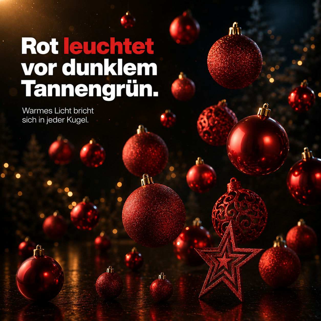 ONBEST Christbaumschmuck: Rote Kugeln vor dunklem Tannengrün (Dieses Bild wurde mit Hilfe von KI generiert.)