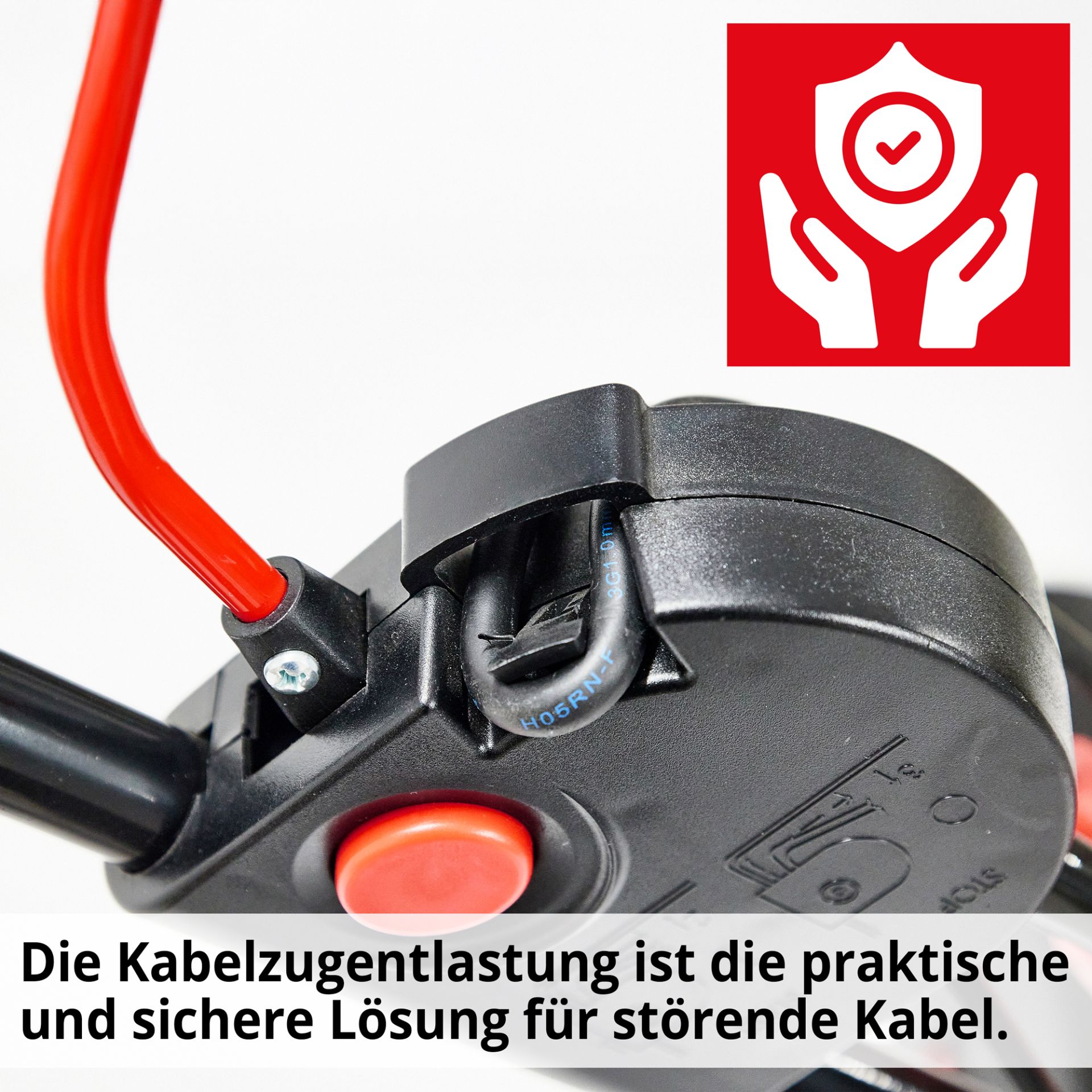 Elektro-Rasenmäher mit Kabelzugentlastung für komfortables Mähen 