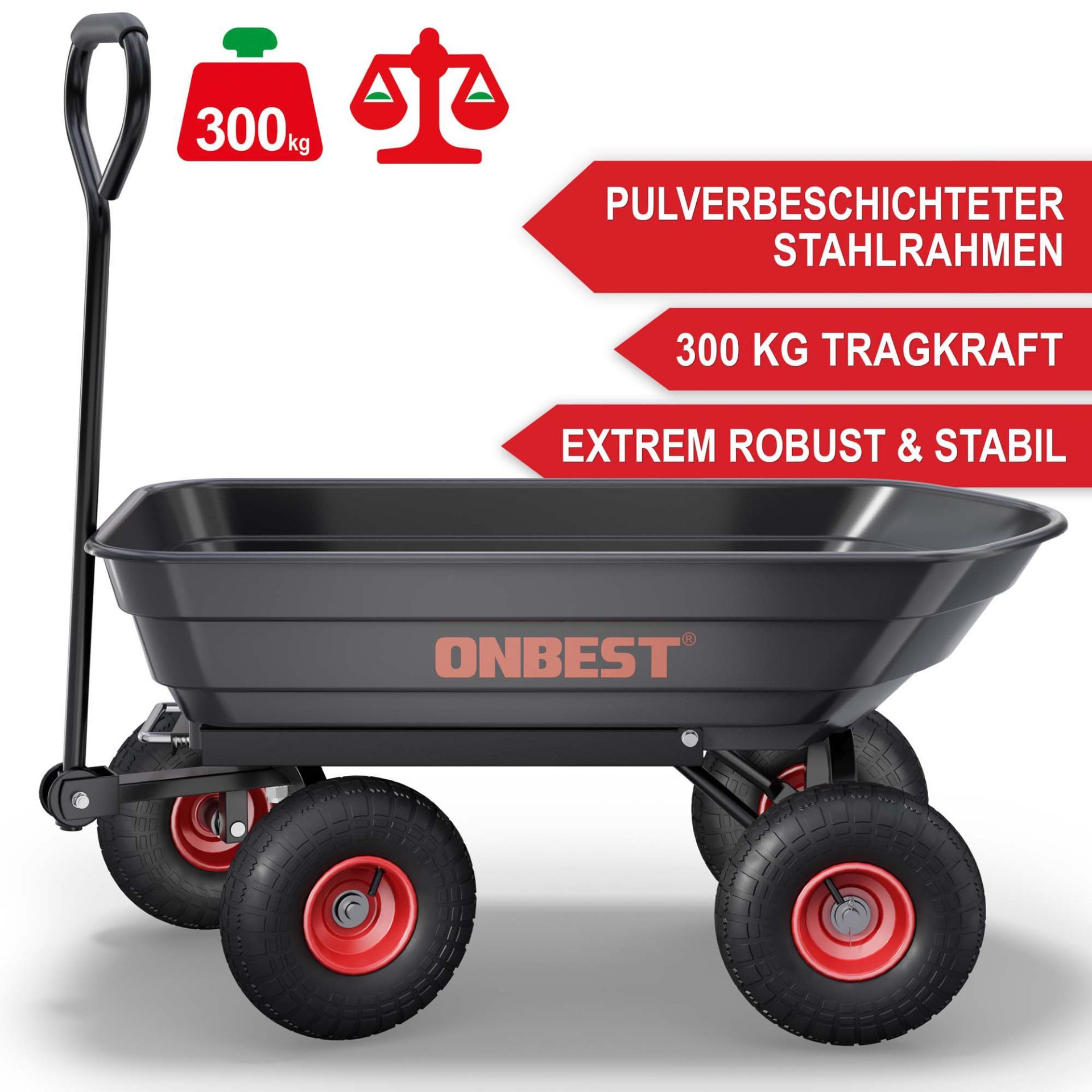 Gartenwagen - Pulverbeschichteter Stahlrahmen, große Tragkraft, extrem robust und stabil