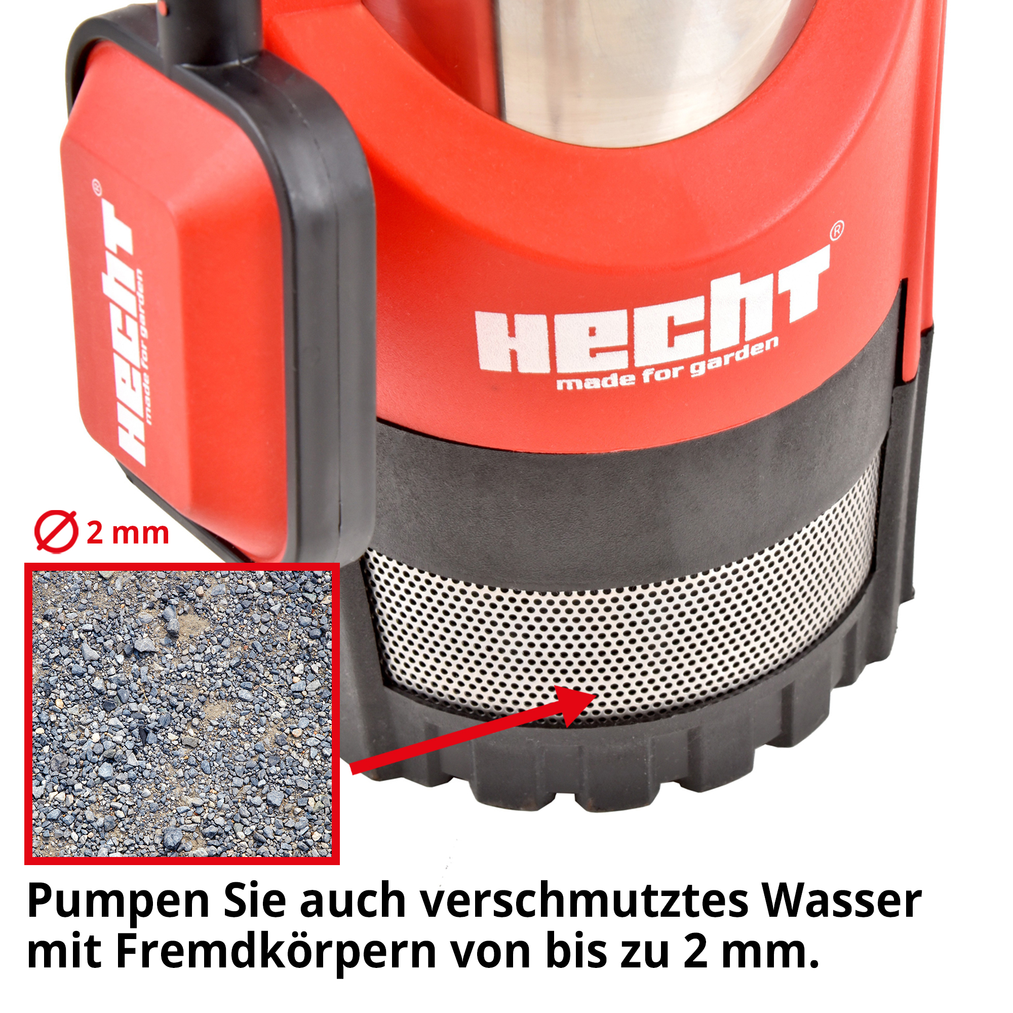 Tauchpumpe; Pumpen Sie auch Schmutzwasser mit Fremdkörpern von bis zu 2 Millimetern