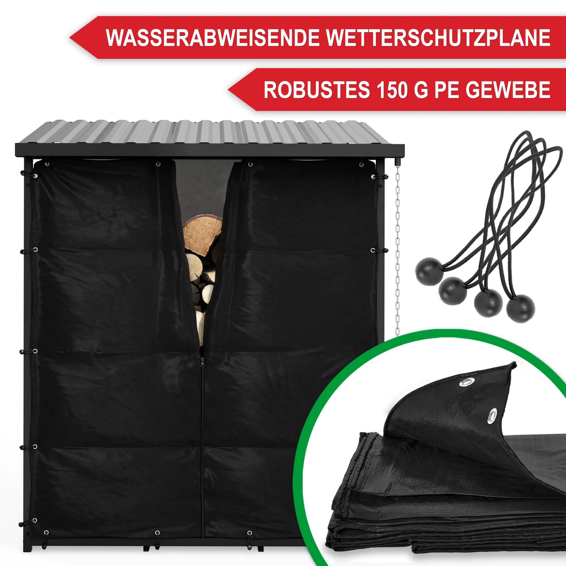 Brennholzregal Metall L - Wasserabweisende Wetterschutzplane; robustes Gewebe