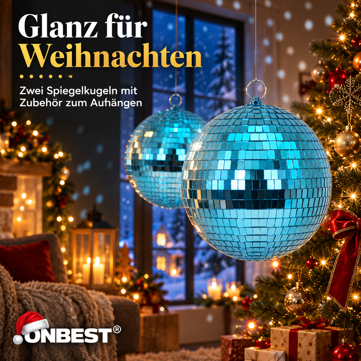 ONBEST Spiegelkugeln in Hellblau: Zwei glänzende Kugeln als Partydeko (Dieses Bild wurde mit Hilfe von KI generiert.)