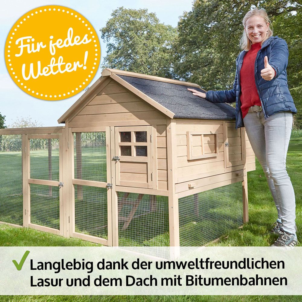 Hühnervoliere Happy Huhn Set; wetterbeständig (Dieses Bild wurde mit Hilfe von KI generiert.)