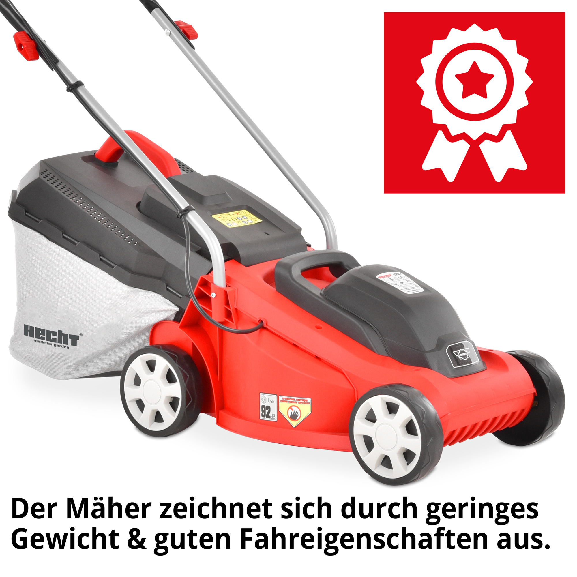 Hecht Elektro-Rasenmäher mit hervorragender Fahreigenschafft durch das geringe Gewicht du leichtes Handling 