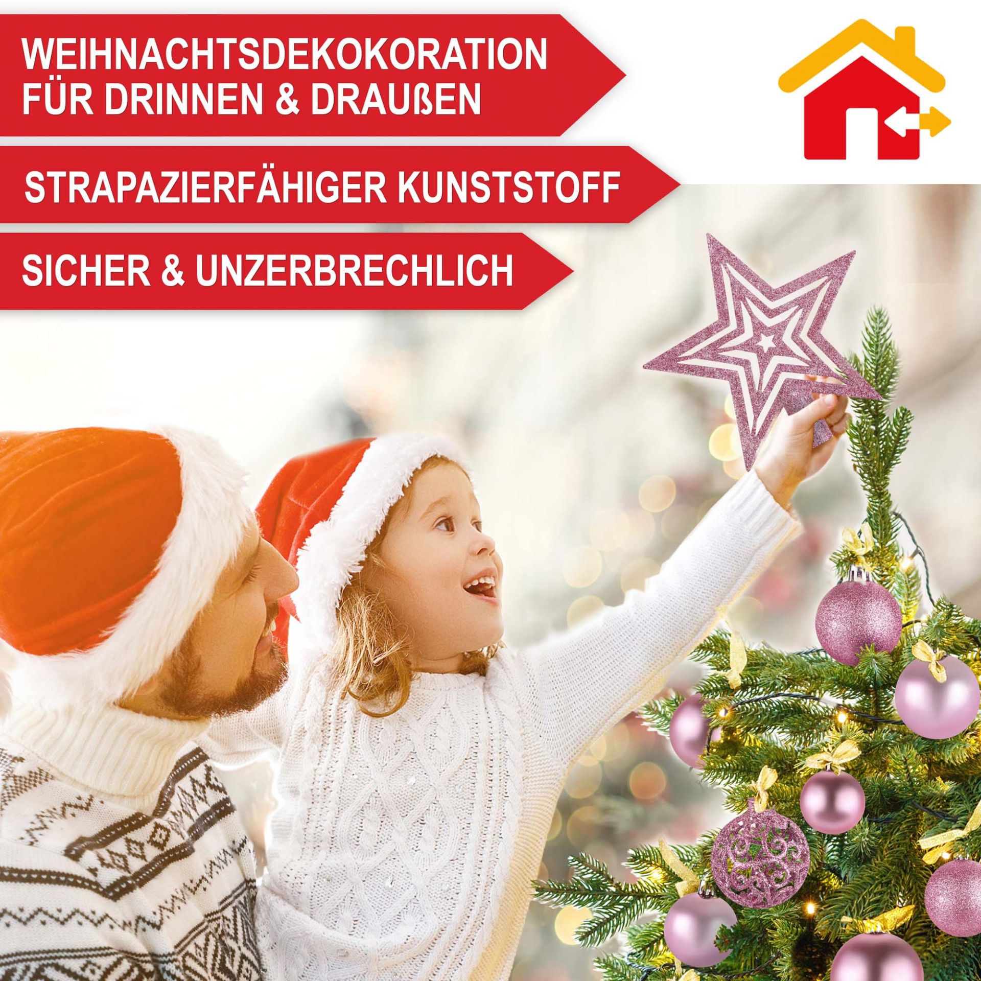 Weihnachtskugeln pink - Für drinnen und draußen, strapazierfähiger Kunststoff, sicher und unzerbrechlich