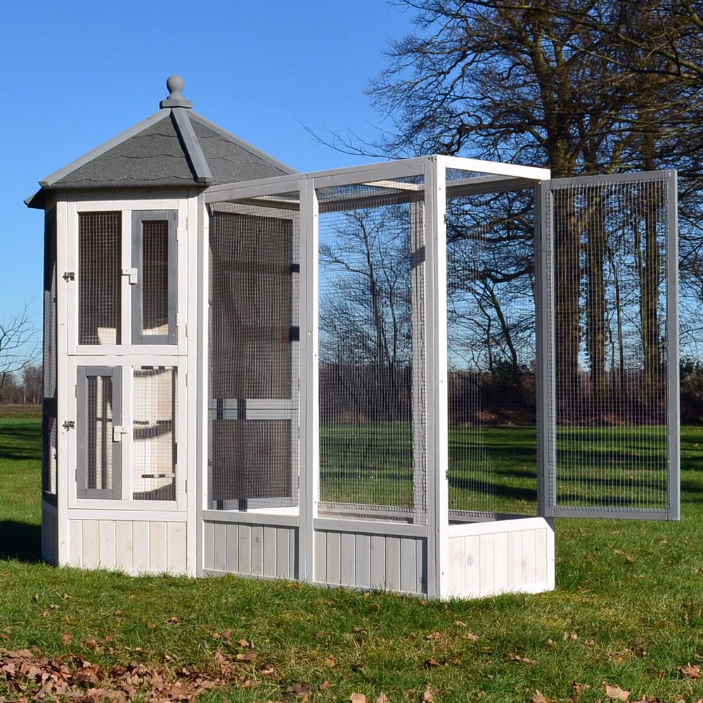 Vogelvoliere zooprinz Luise mit Anbau aus Kiefernholz und wetterfestem Dach