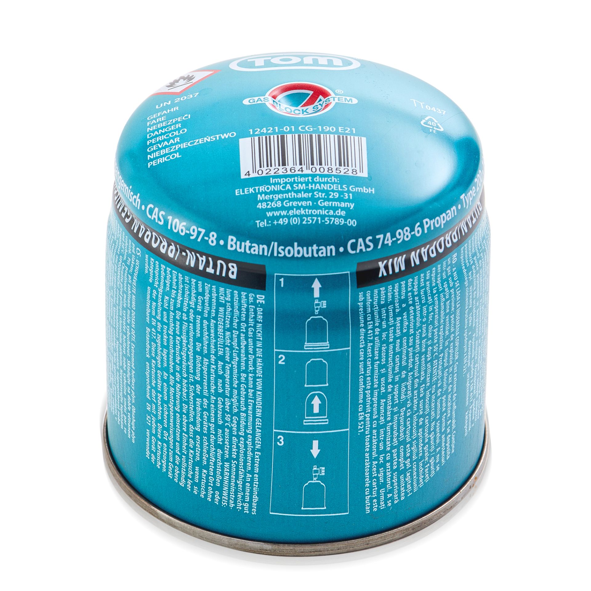 TOM CG-190 Butan Gas für Campingkocher, Gasbrenner, Lötbrenner, Flammenwerfer, Unkrautvernichter und Abflämmgeräte