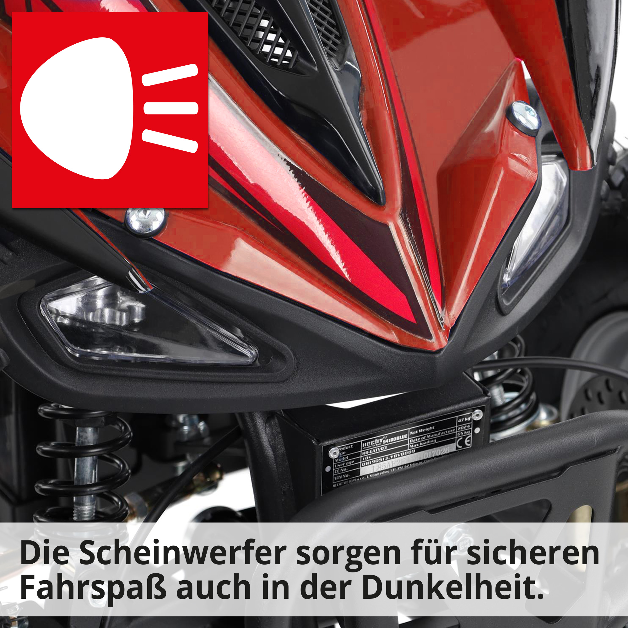 Hecht 54100 Rot QUAD - Quad mit Straßenzulassung ausgestattet mit Fernlicht, Abblendlicht, Rücklicht, Blinker und Bremslicht