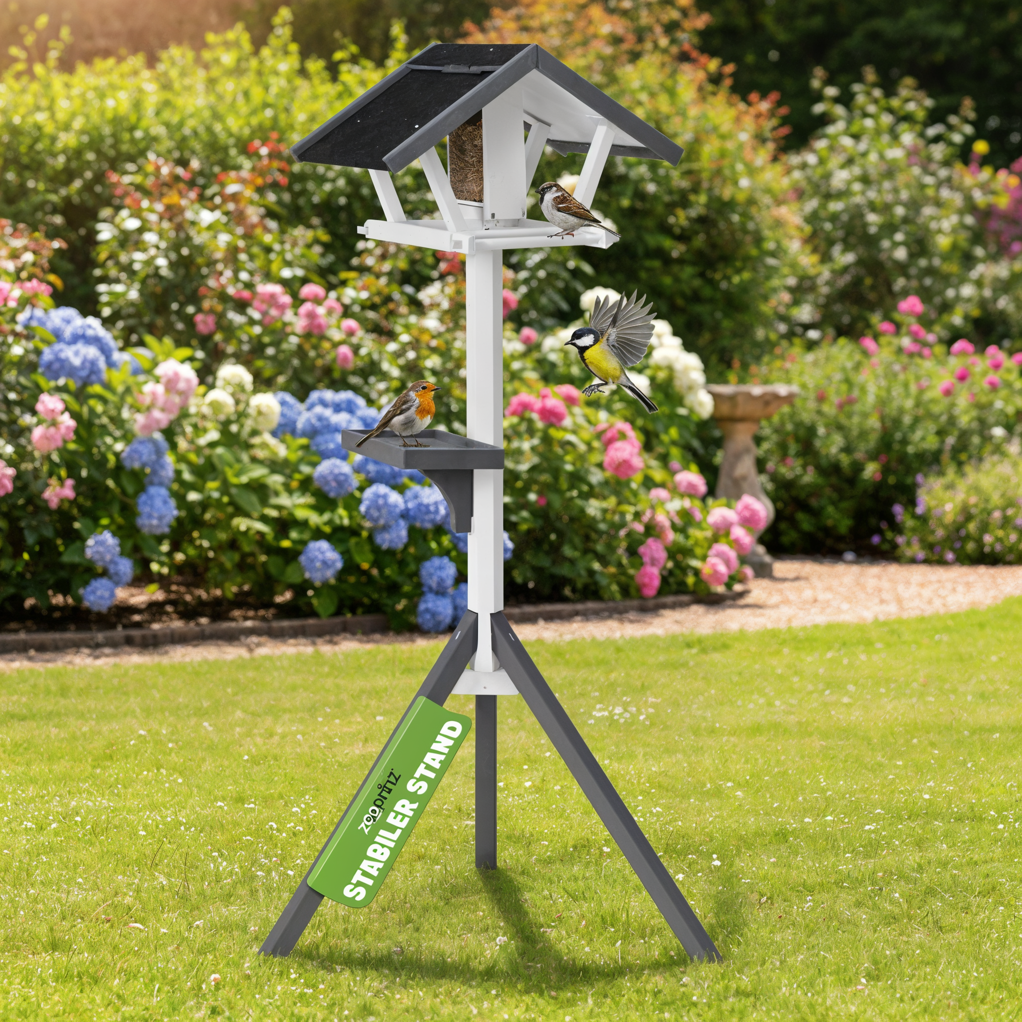 zooprinz Bird Tower Vogelhaus mit Ständer aus Kiefernholz für Wildvögel