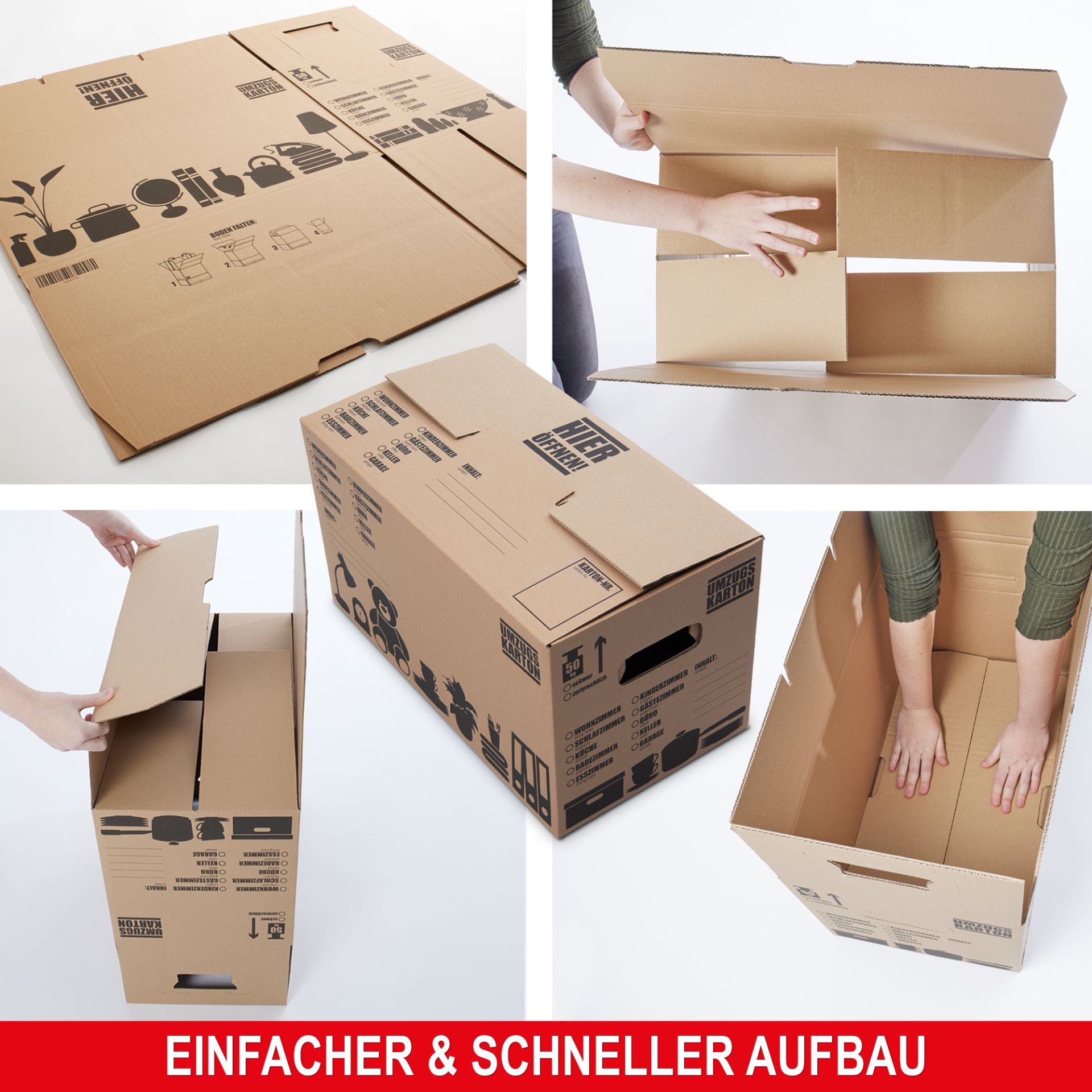 Einfacher und schneller Aufbau - Umzugskartons