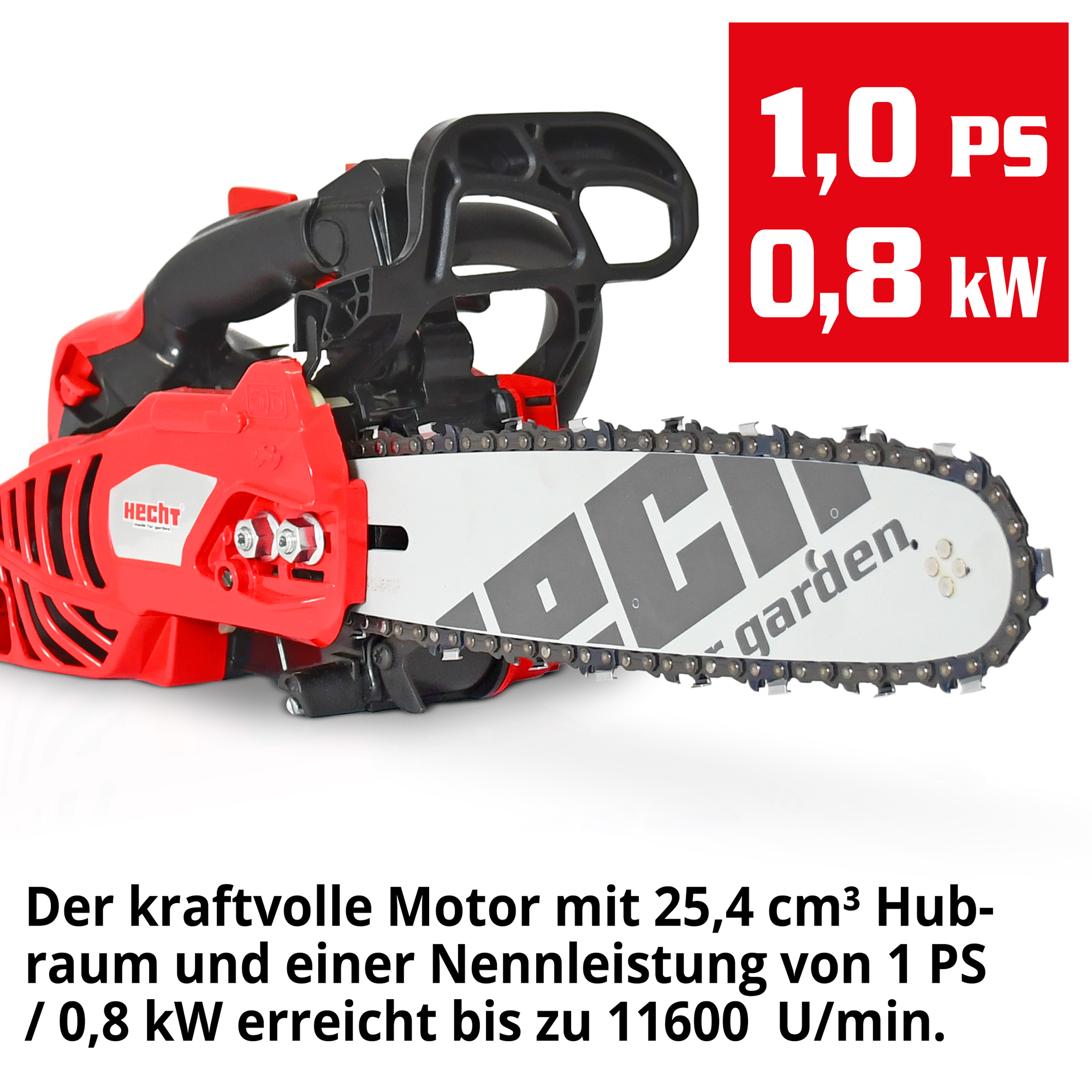 Hecht 924 R Motorsäge mit kraftvollen Motor mit 1 PS / 0,8 kW Leistung & 11600 U/min