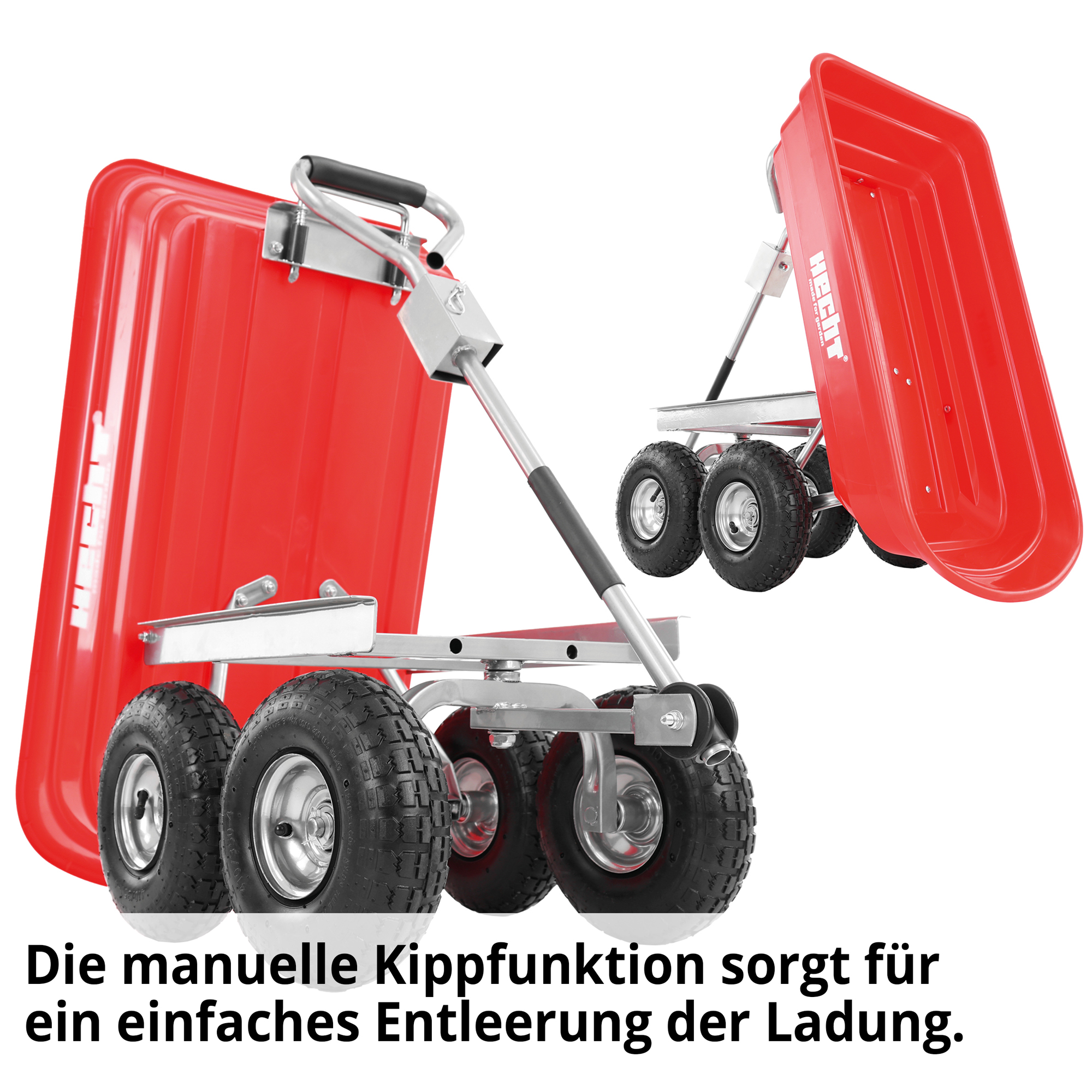 Transportwagen HECHT mit Kippfunktion für bequemes Entleeren von Laub, Erde oder Gartenschutt