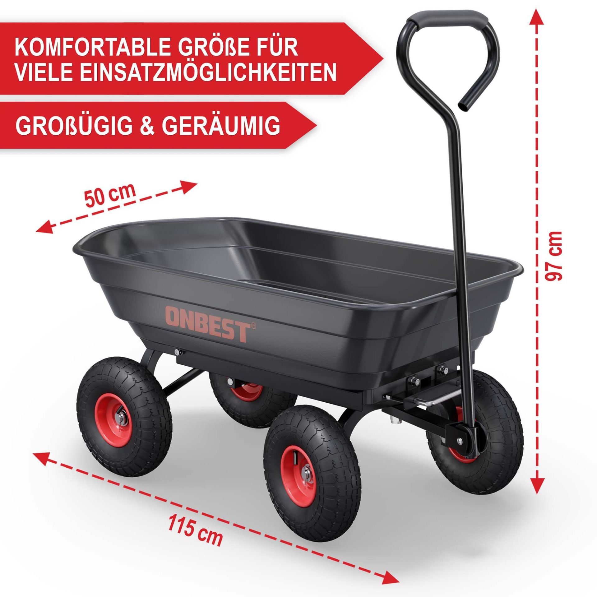Gartenwagen - Komfortable Größe für viele Einsatzmöglichkeiten, großzügig und geräumig