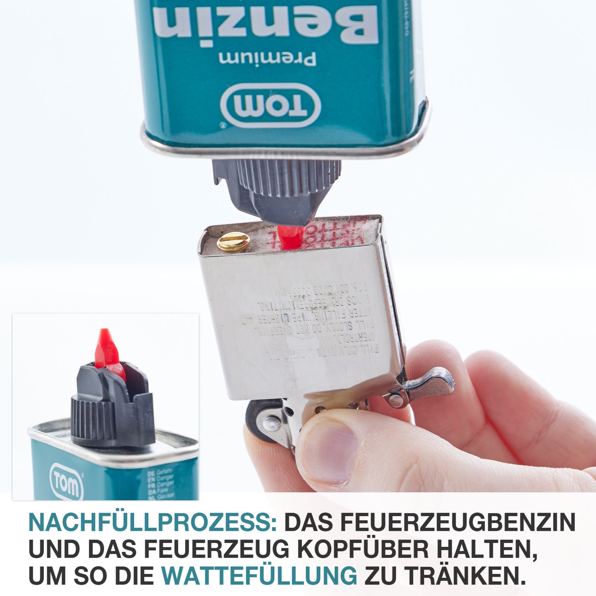 TOM LF-133 Feuerzeug Benzin; Einfaches Nachfüllen
