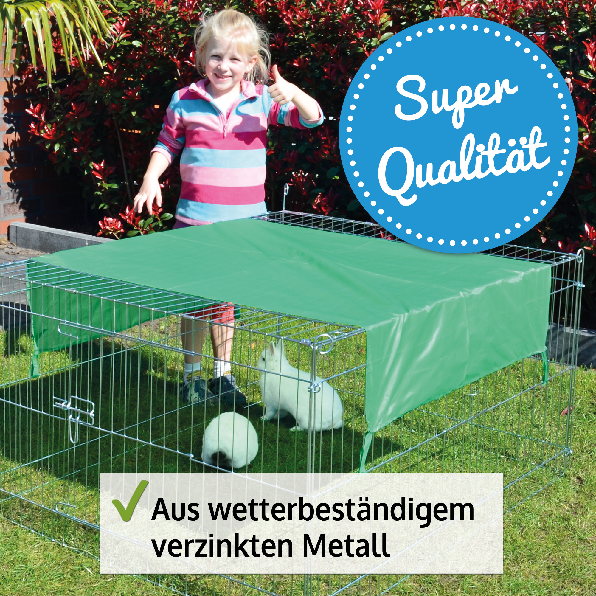 Freilaufgehege wird mit Steckstäben aufgebaut – schnelle Montage im Garten Freilaufgehege wird mit Steckstäben aufgebaut – schnelle Montage im Garten