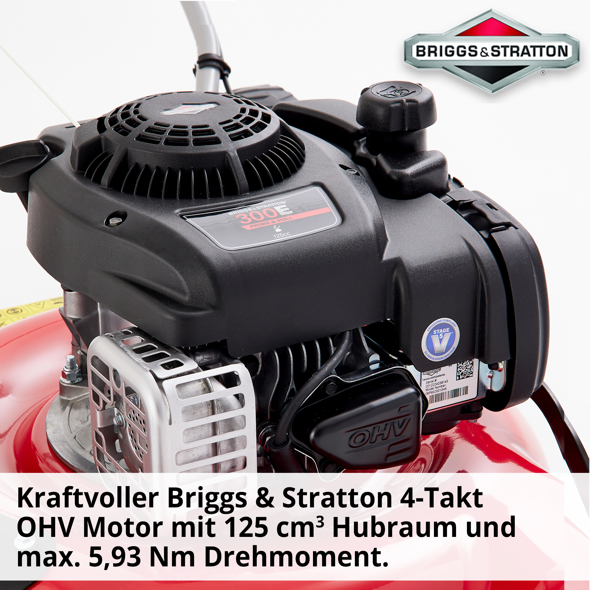 Benzin-Rasenmäher mit Leistungsstarkem Briggs und Stratton Motor und langer Laufzeit  Benzin-Rasenmäher mit Leistungsstarkem Briggs und Stratton Motor und langer Laufzeit