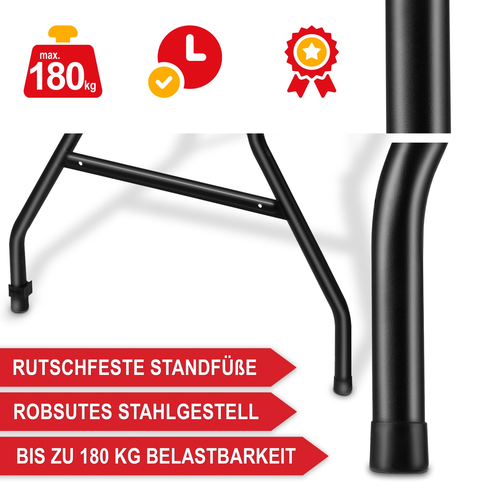 Klapptisch Borkum - Rutschfeste Standfüße, robustes Stahlgestell, große Belastbarkeit