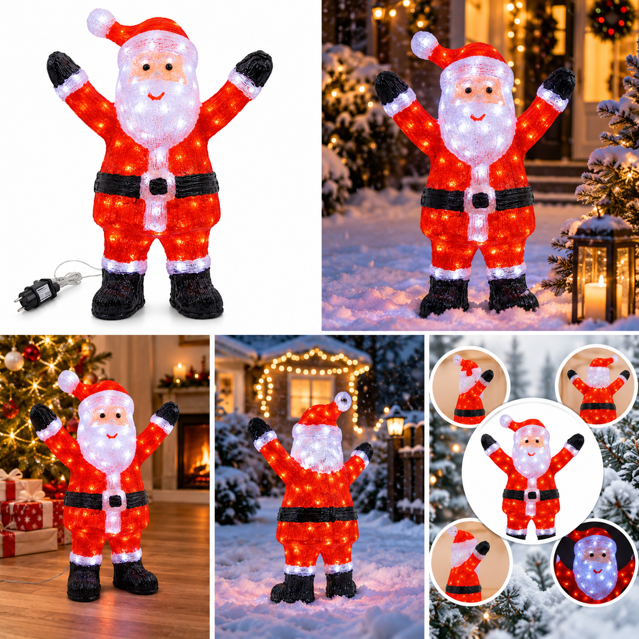 ONBEST LED Weihnachtsmann Collage: Strahlende Figur im winterlichen Schnee (Dieses Bild wurde mit Hilfe von KI generiert.)