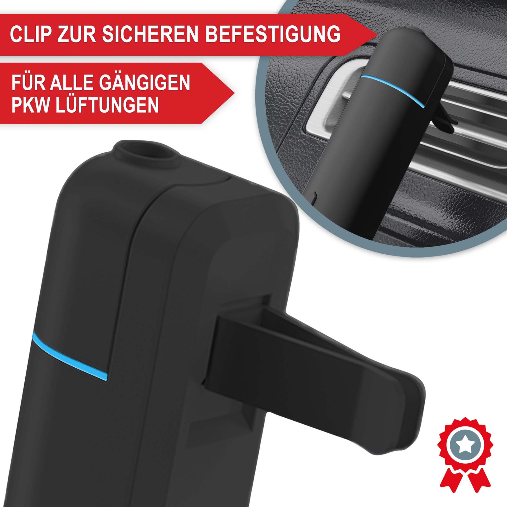 Aromadiffuser schwarz - Clip zur sicheren Befestigung, für alle gängigen PKW Lüftungen