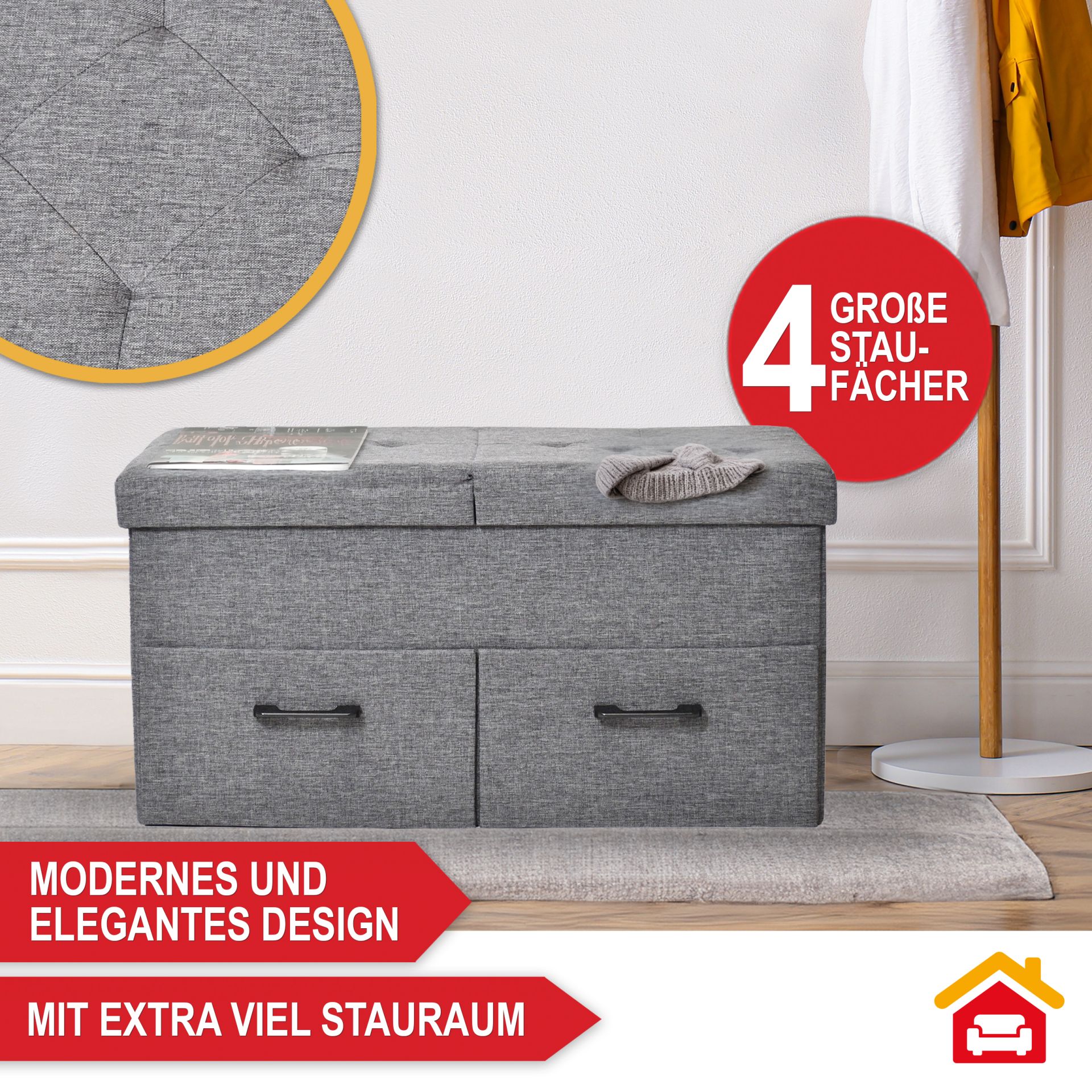 Sitzbank Dunkelgrau mit Stauraum und 2 Schubladen