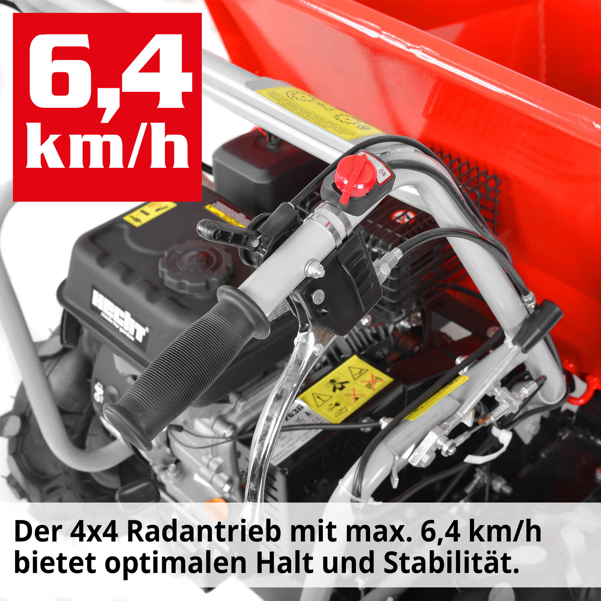 Hecht Motorschubkare mit zuverlässigen Seilzugstart für einfachen Start  und 6 kmh Antrieb 