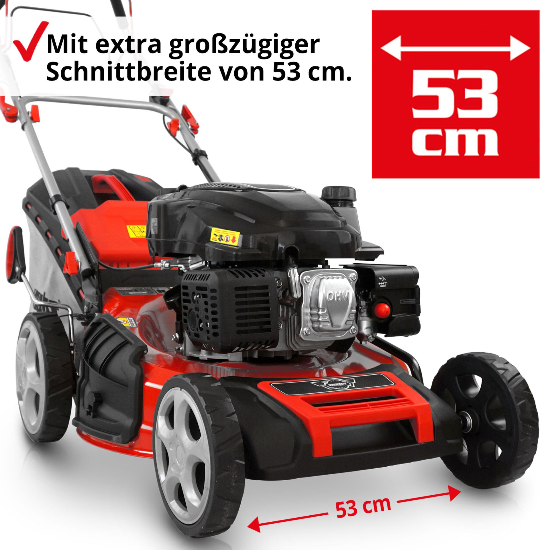 Benzin-Rasenmäher mit 53 cm Schnittfläche und Leistungsstarkem Motor Ideal für große Flächen