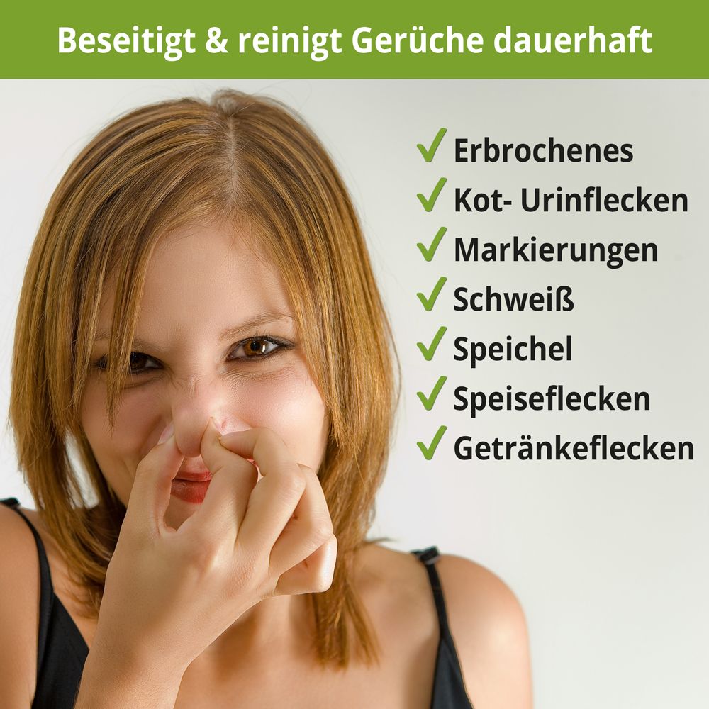 Geruchsvernichter & Sprühflasche; beseitigt und reinigt Gerüche dauerhaft; Erbrochenes; Kot-Urinflecken; Markierungen; Schweiß; Speichel; Speiseflecken; Getränkeflecken