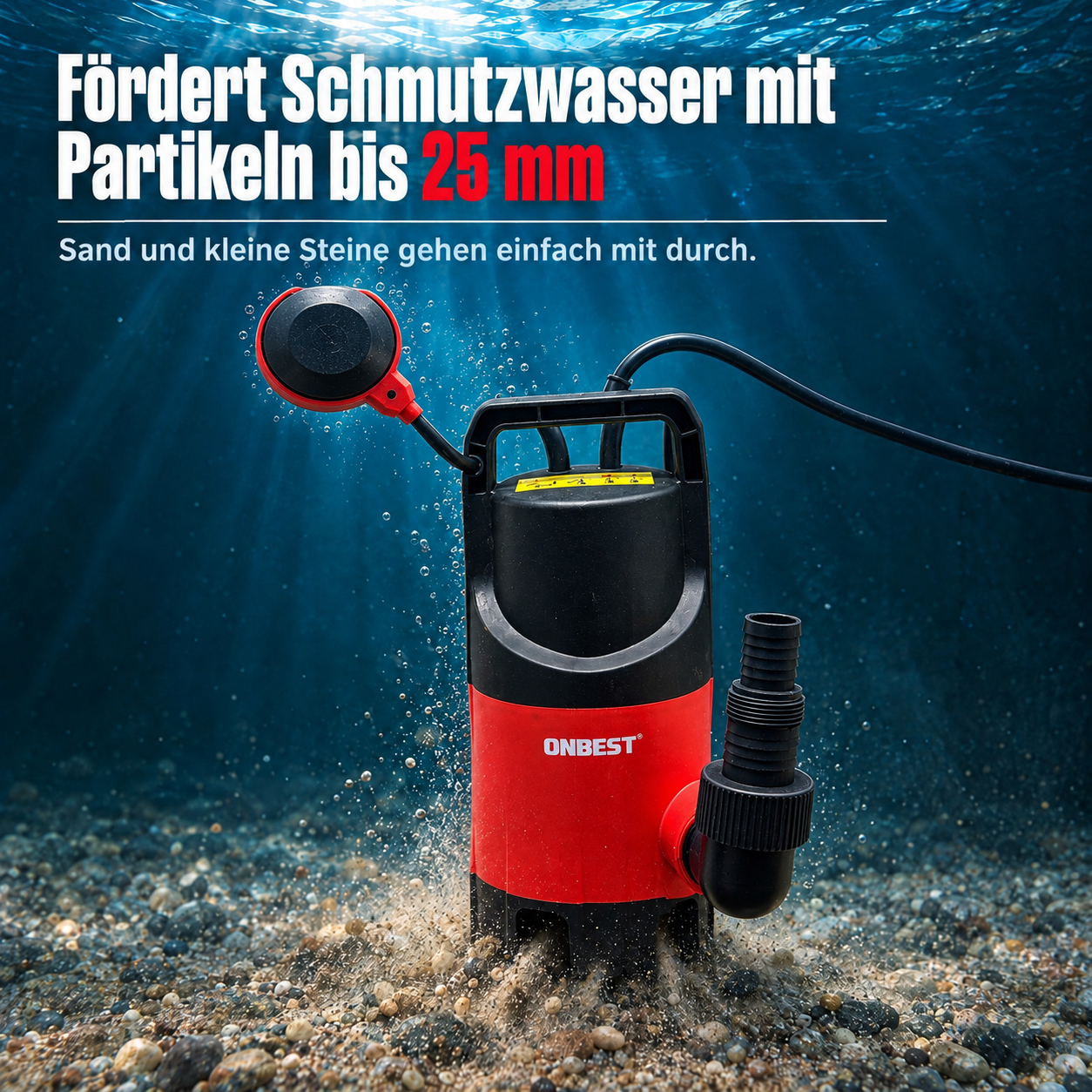 Wasserpumpe Schmutzwasser: Fördert mühelos Partikel bis zu 25 mm Größe (Dieses Bild wurde mit Hilfe von KI generiert.)