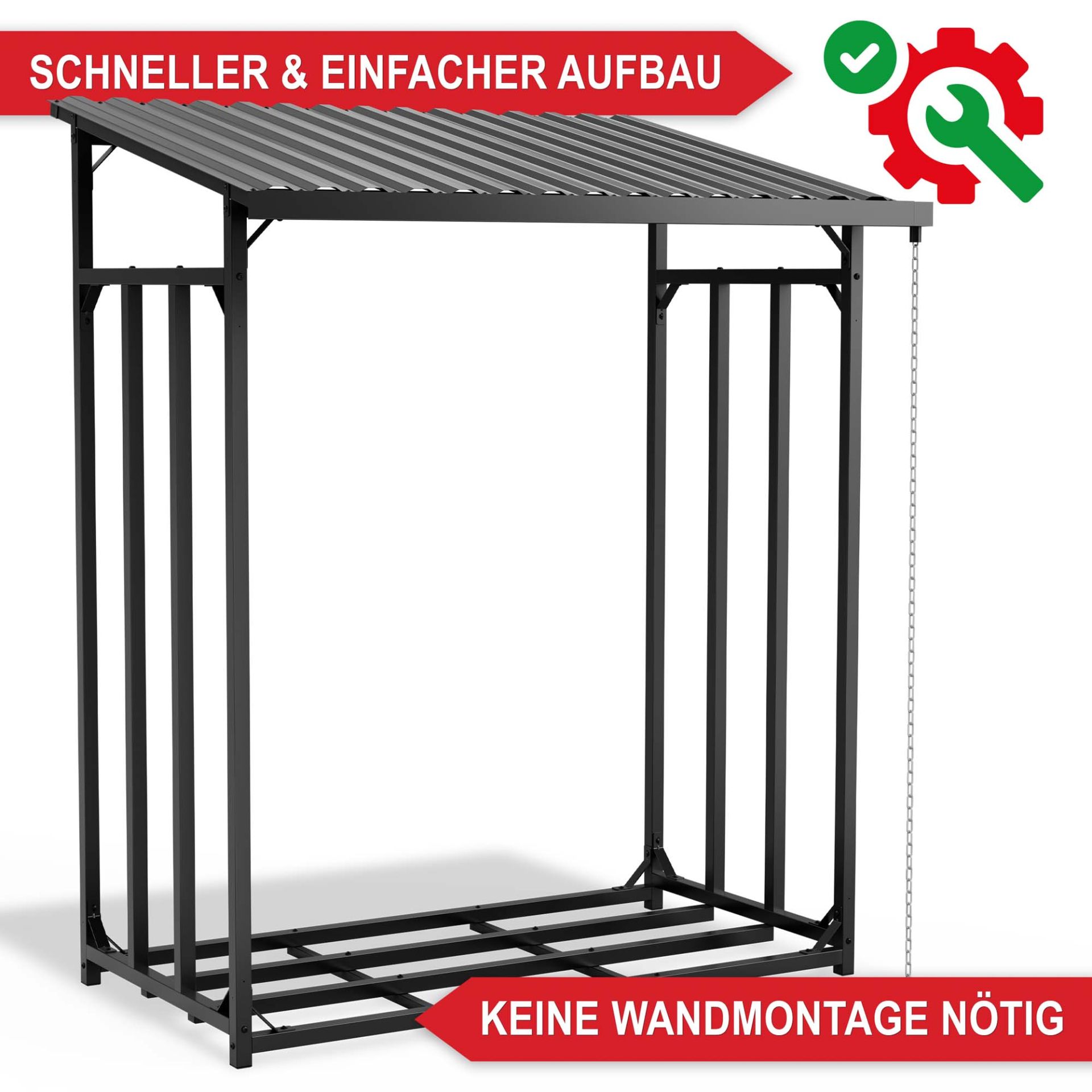 Brennholzregal Metall M - schneller und einfacher Aufbau; keine Wandmontage nötig