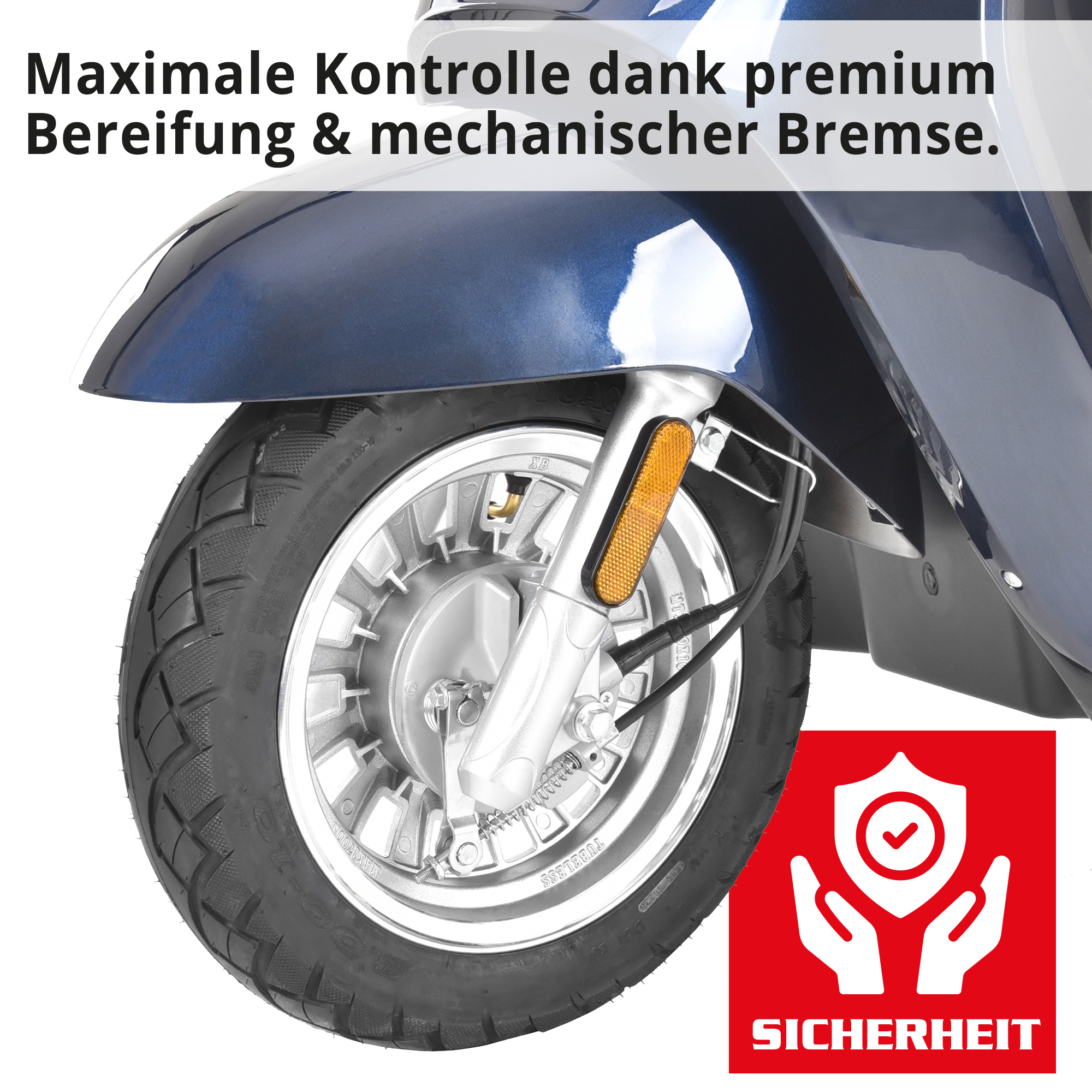 Hecht WISE BLUE Elektro Seniorenmobil mit maximaler Kontrolle dank premium Bereifung und mechanischer Bremse