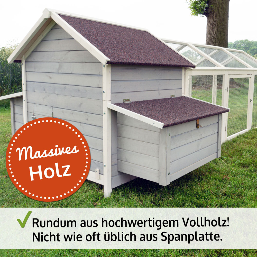 Hühnervoliere Betty in Grau gefertigt aus hochwertigem Vollholz langlebig und stabil ideal für den Außeneinsatz Hühnervoliere Betty in Grau gefertigt aus hochwertigem Vollholz langlebig und stabil ideal für den Außeneinsatz