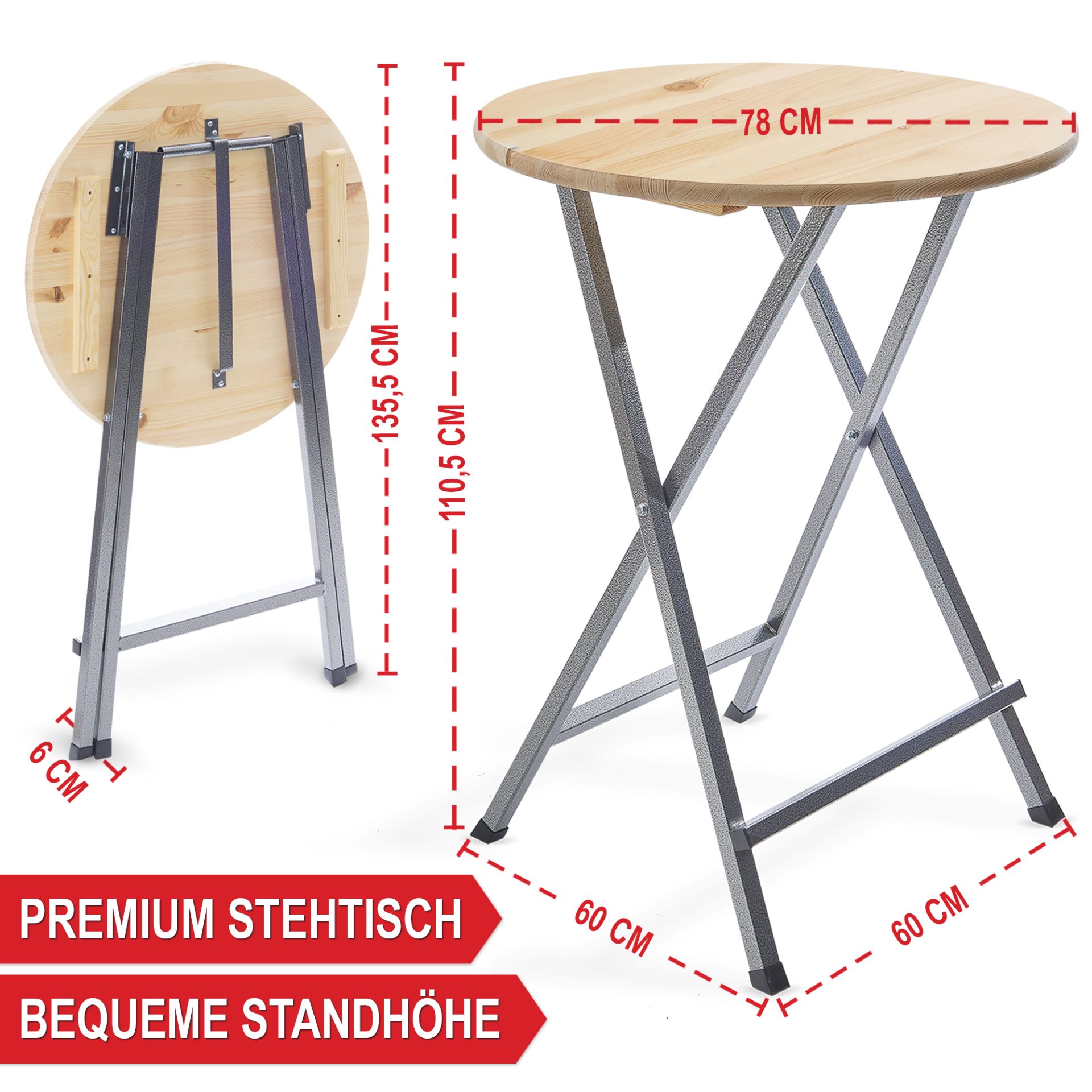 Stehtisch mit Holzplatte - Bequeme Standhöhe