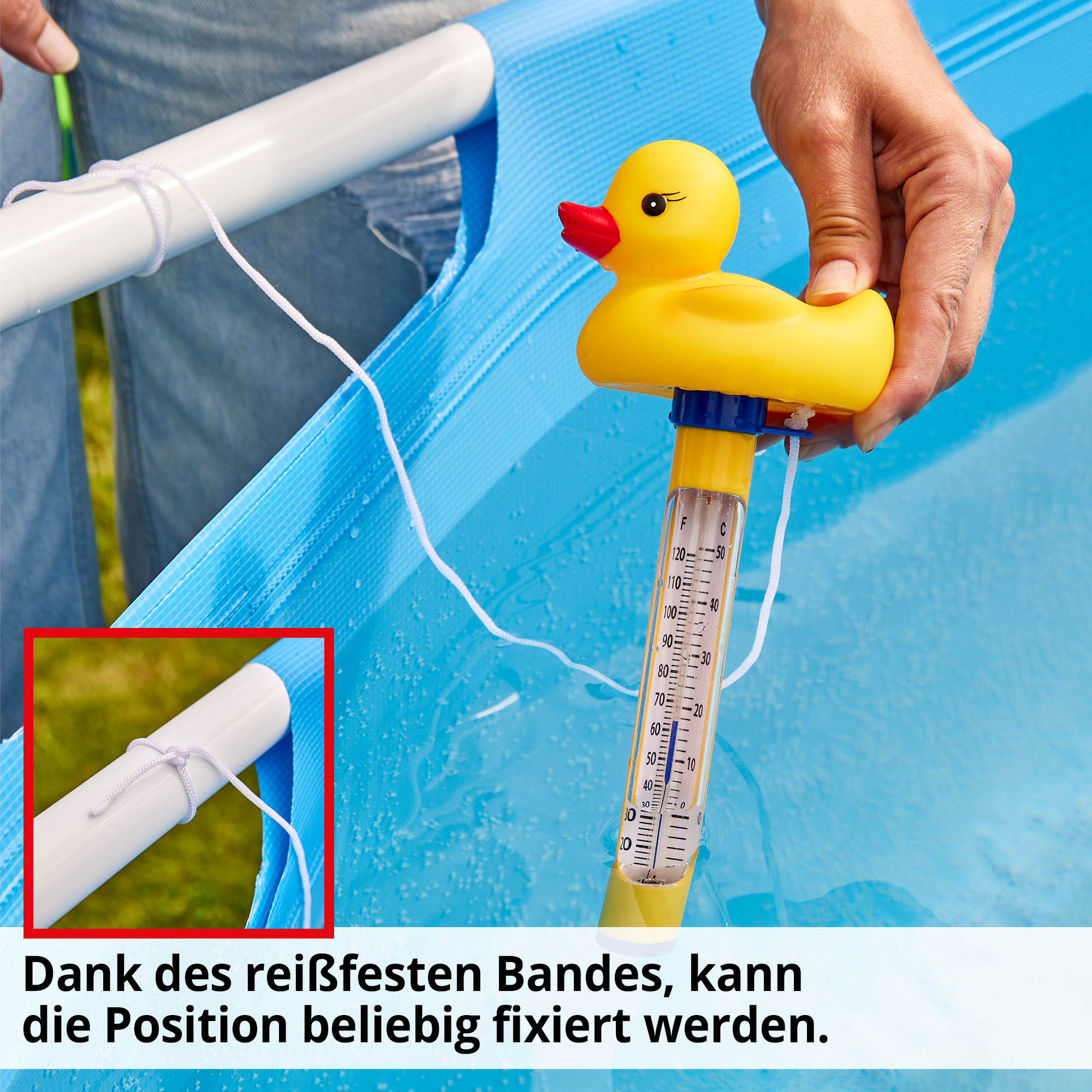 Hecht 060512 Wasser Thermometer Ente; Dank des reißfesten Bandes, kann die Position beliebig fixiert werden